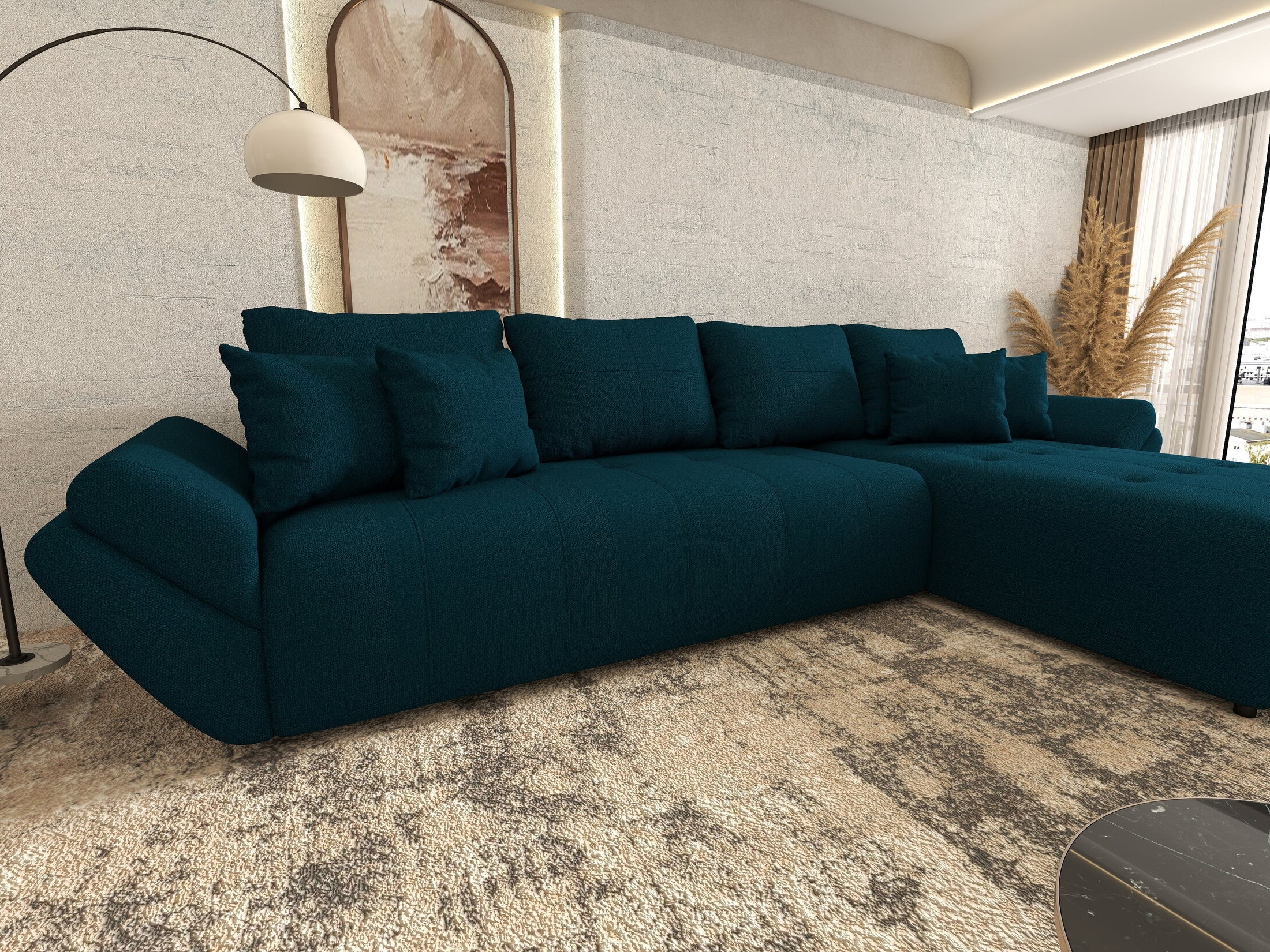 Colțar extensibil dumonde cu ladă de depozitare Berlin XL Enjoy Petrol 350x185 cm II