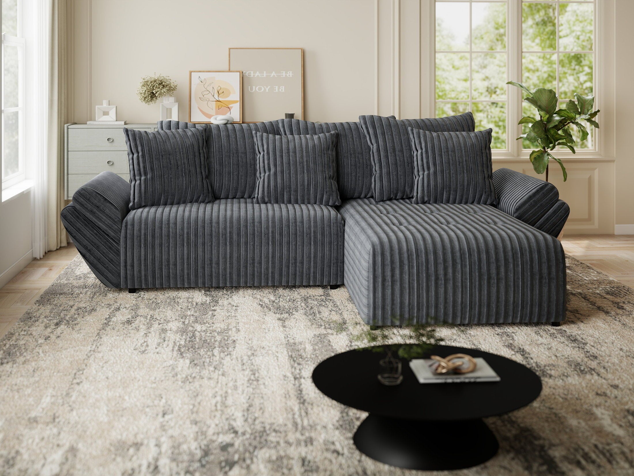 Colțar extensibil dumonde cu ladă de depozitare si sezut confortabil din spuma HR, Berlin Ambience Gri 280x185 cm II