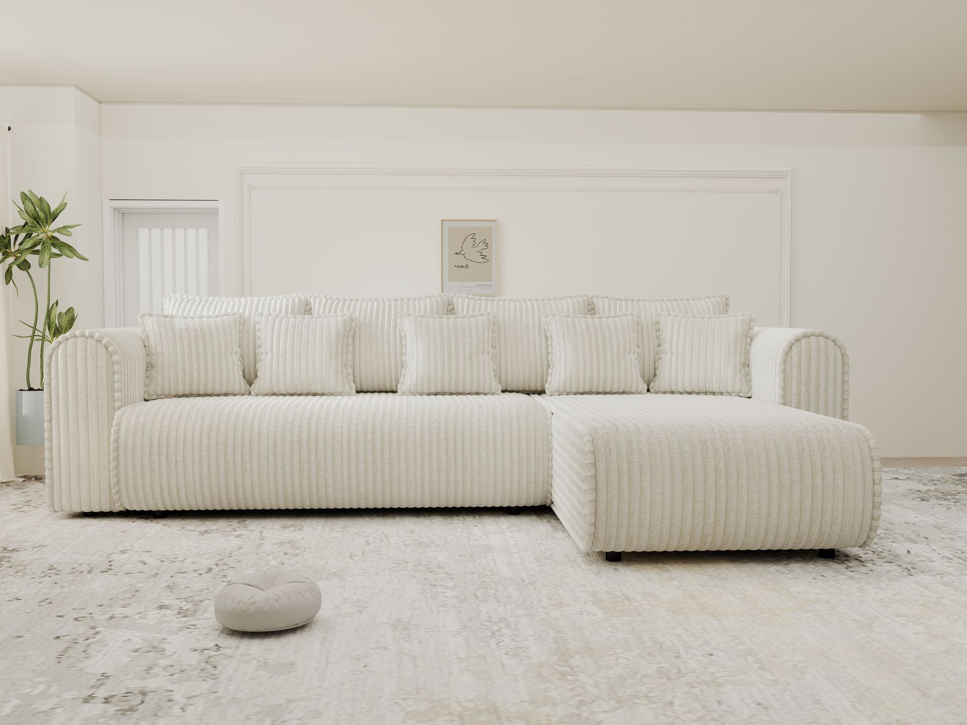 Colțar extensibil dumonde cu ladă de depozitare si sezut confortabil din spuma high-density, Monaco XL Tilia Crem II 340x185 cm
