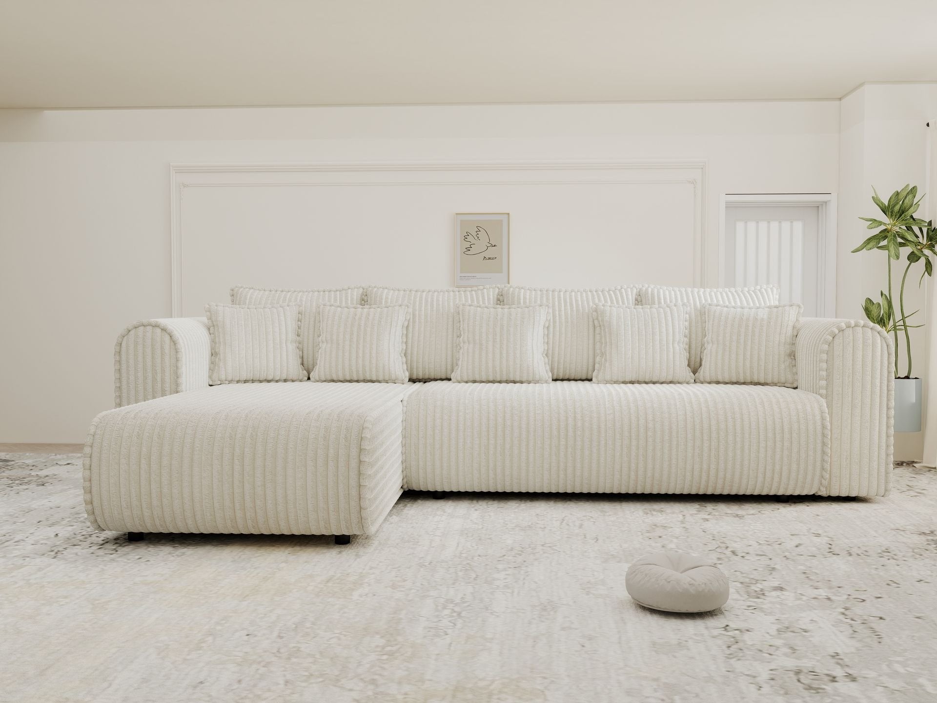 Colțar extensibil dumonde cu ladă de depozitare si sezut confortabil din spuma high-density, Monaco XL Tilia Crem 340x185 cm
