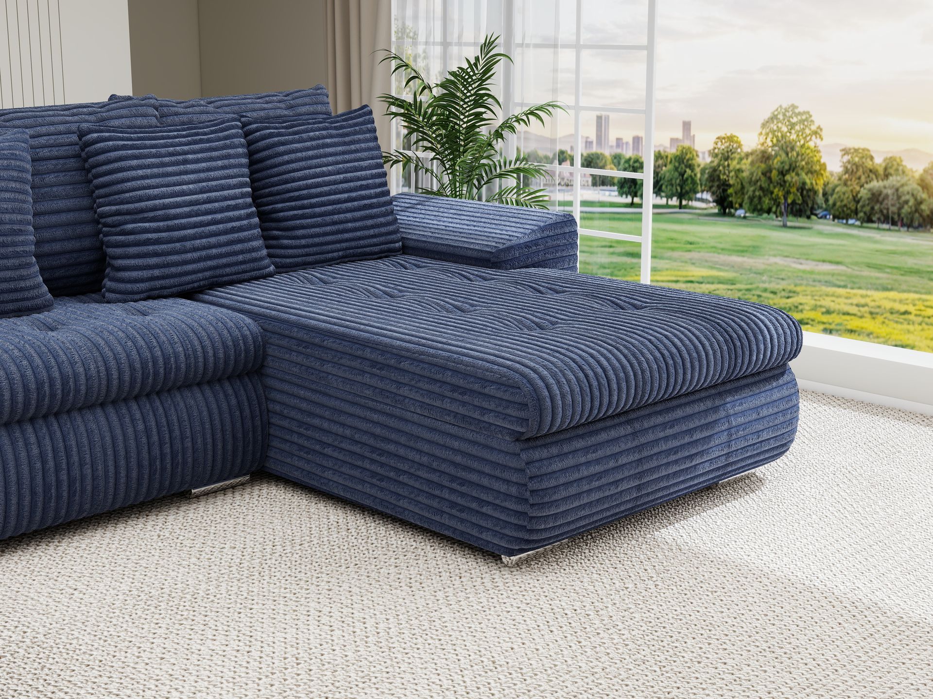 Colțar extensibil dumonde cu ladă de depozitare si sezut confortabil din spuma high-density, Leonardo U Tilia Albastru 77 360x185 cm