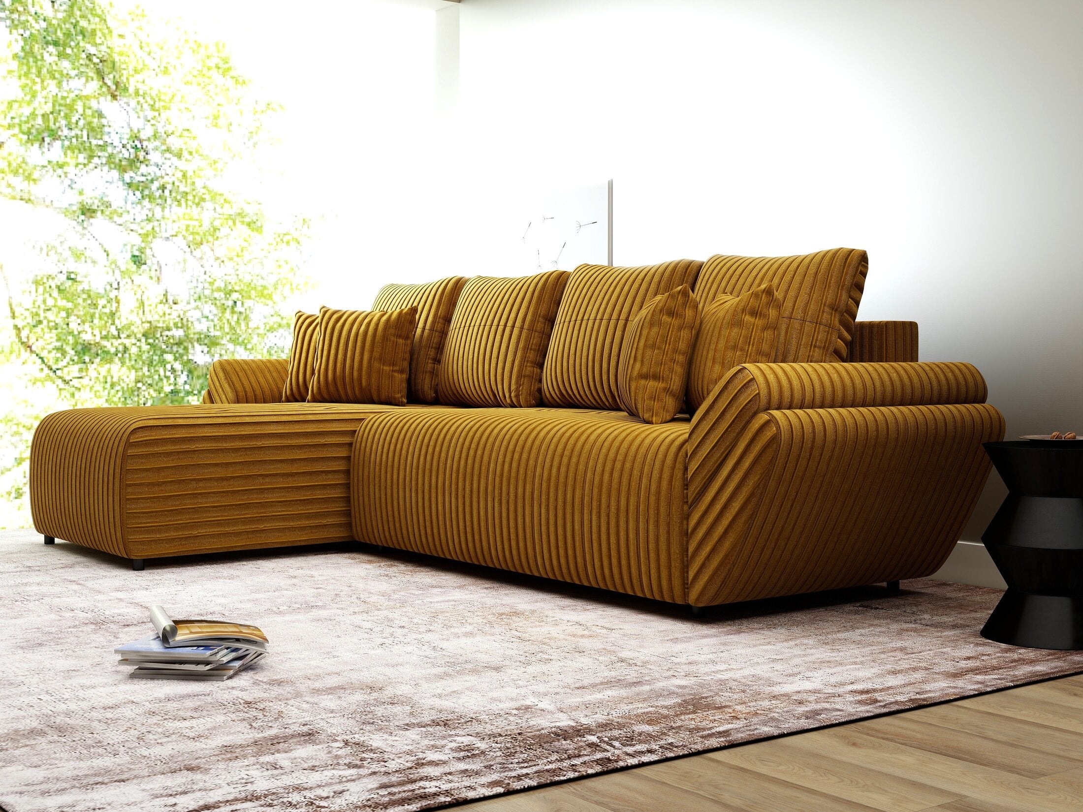 Colțar extensibil dumonde cu ladă de depozitare Berlin XL Ambience Mustar 350x185 cm