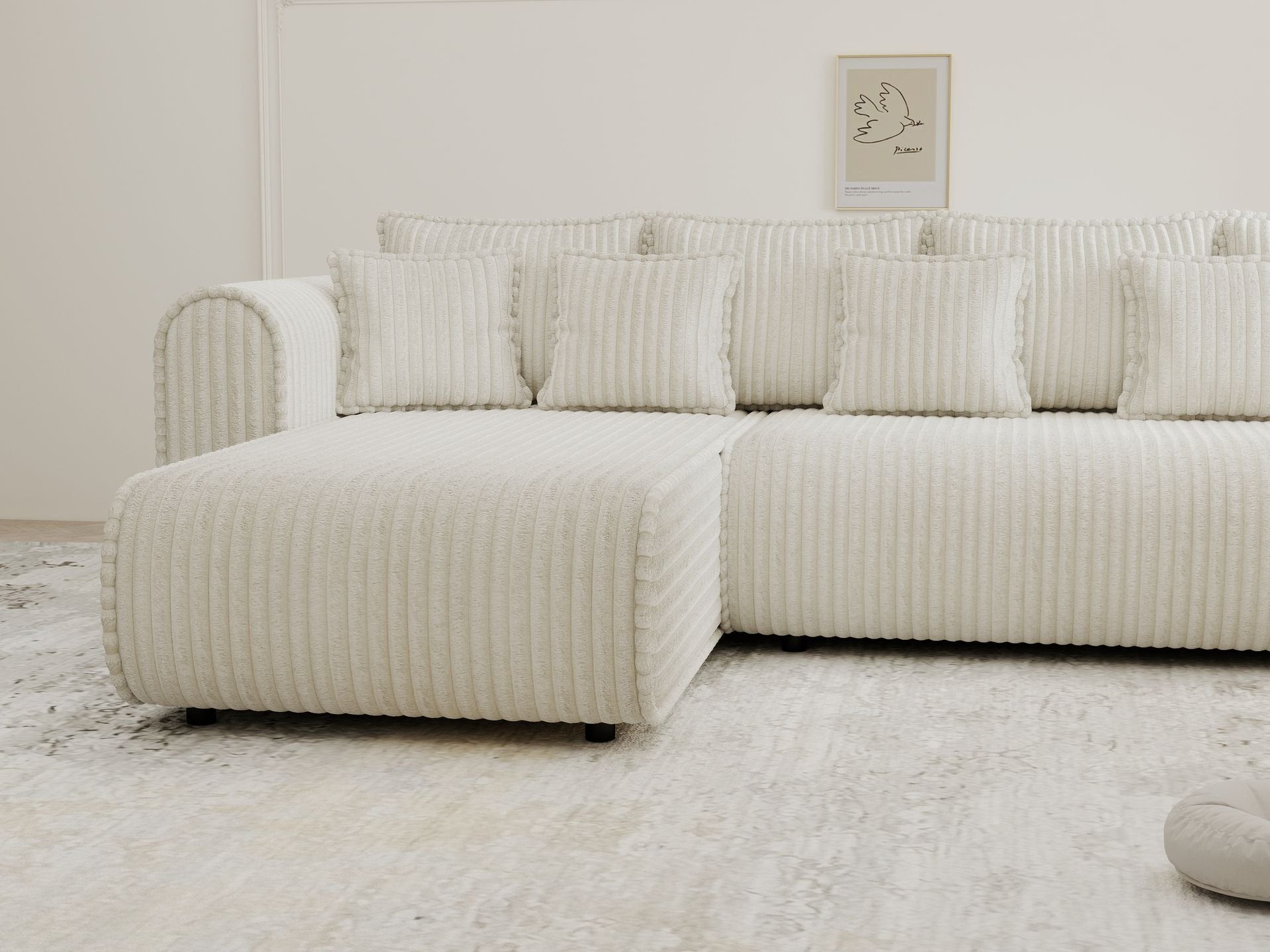 Colțar extensibil dumonde cu ladă de depozitare si sezut confortabil din spuma high-density, Monaco XL Tilia Crem 340x185 cm