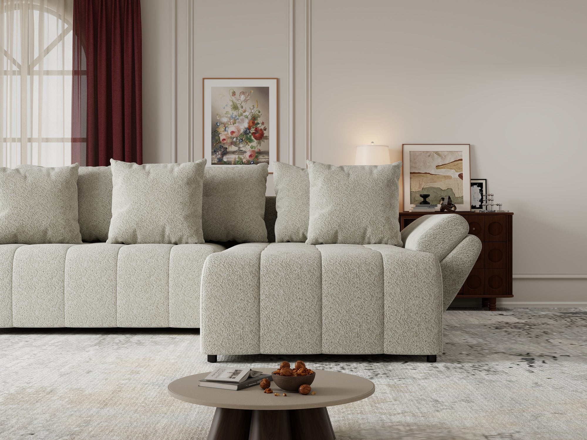 Colțar extensibil dumonde cu ladă de depozitare si sezut confortabil din spuma high-density, Berlin Arena Bej 20 II 280x185 cm