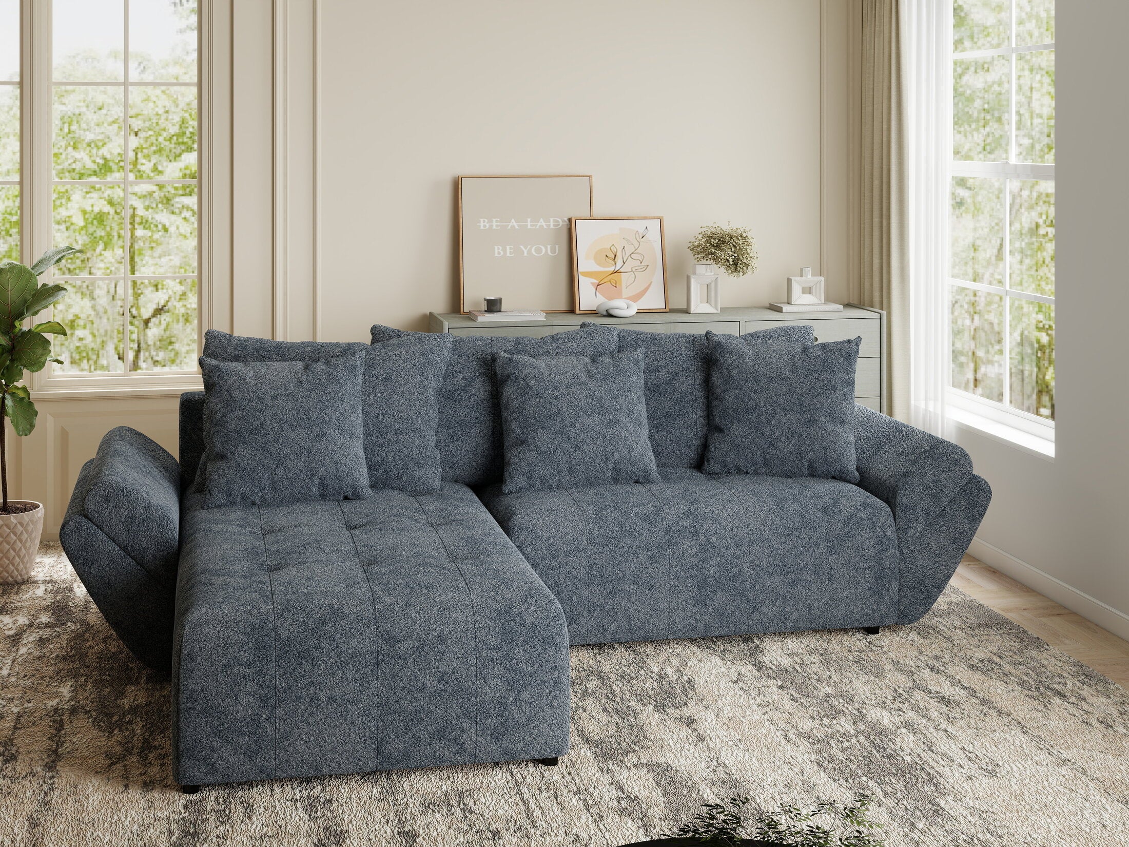 Colțar extensibil dumonde cu ladă de depozitare si sezut confortabil din spuma HR, Berlin Euphoria Gri Grafit 280x185 cm