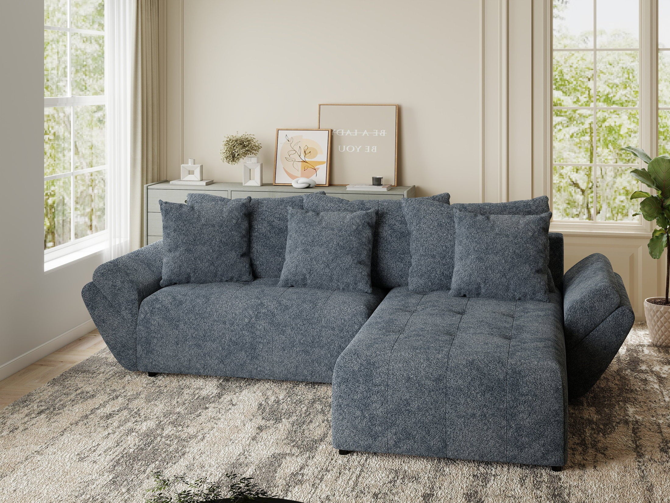 Colțar extensibil dumonde cu ladă de depozitare si sezut confortabil din spuma HR, Berlin Euphoria Gri Grafit 280x185 cm II