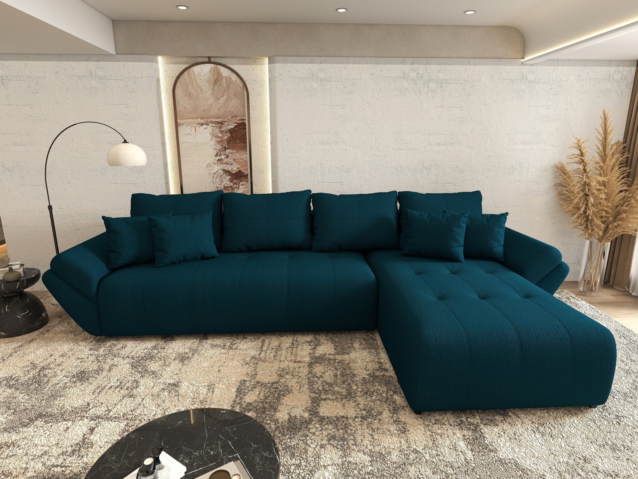 Colțar extensibil dumonde cu ladă de depozitare Berlin XL Enjoy Petrol 350x185 cm II