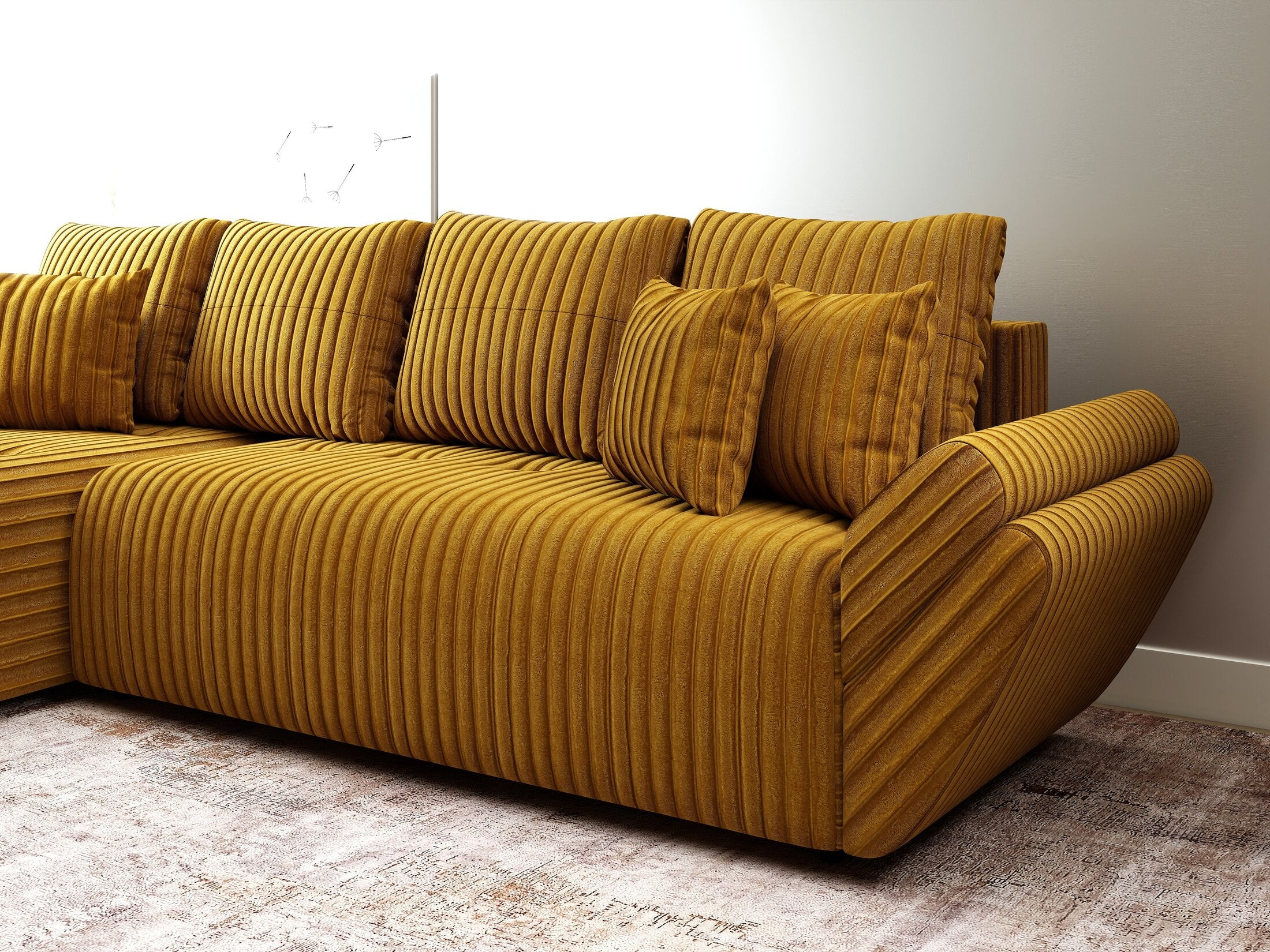Colțar extensibil dumonde cu ladă de depozitare Berlin XL Ambience Mustar 350x185 cm