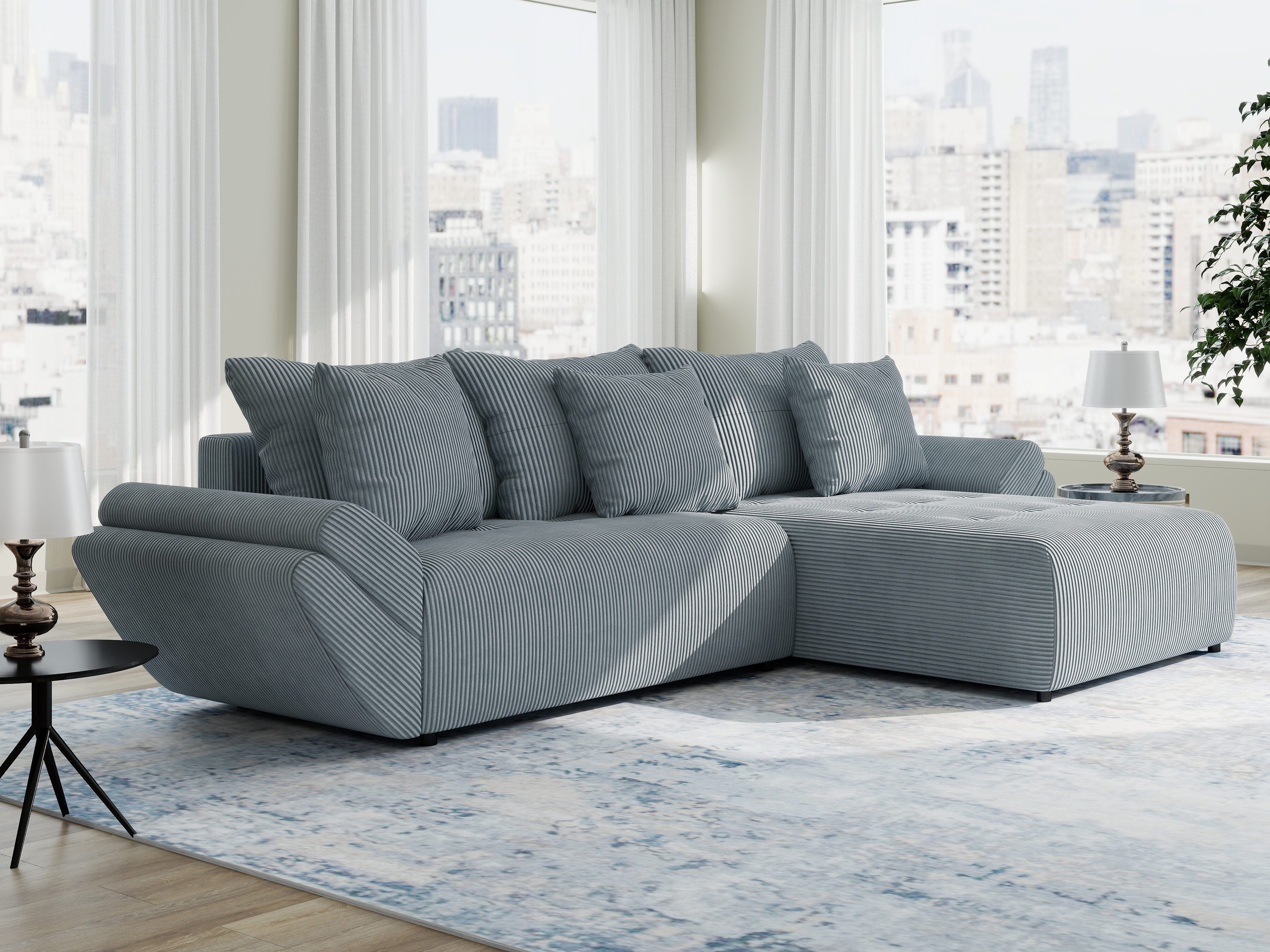 Colțar extensibil dumonde cu ladă de depozitare si sezut confortabil din spuma HR, Berlin Zoom Gri Mint 280x185 cm II