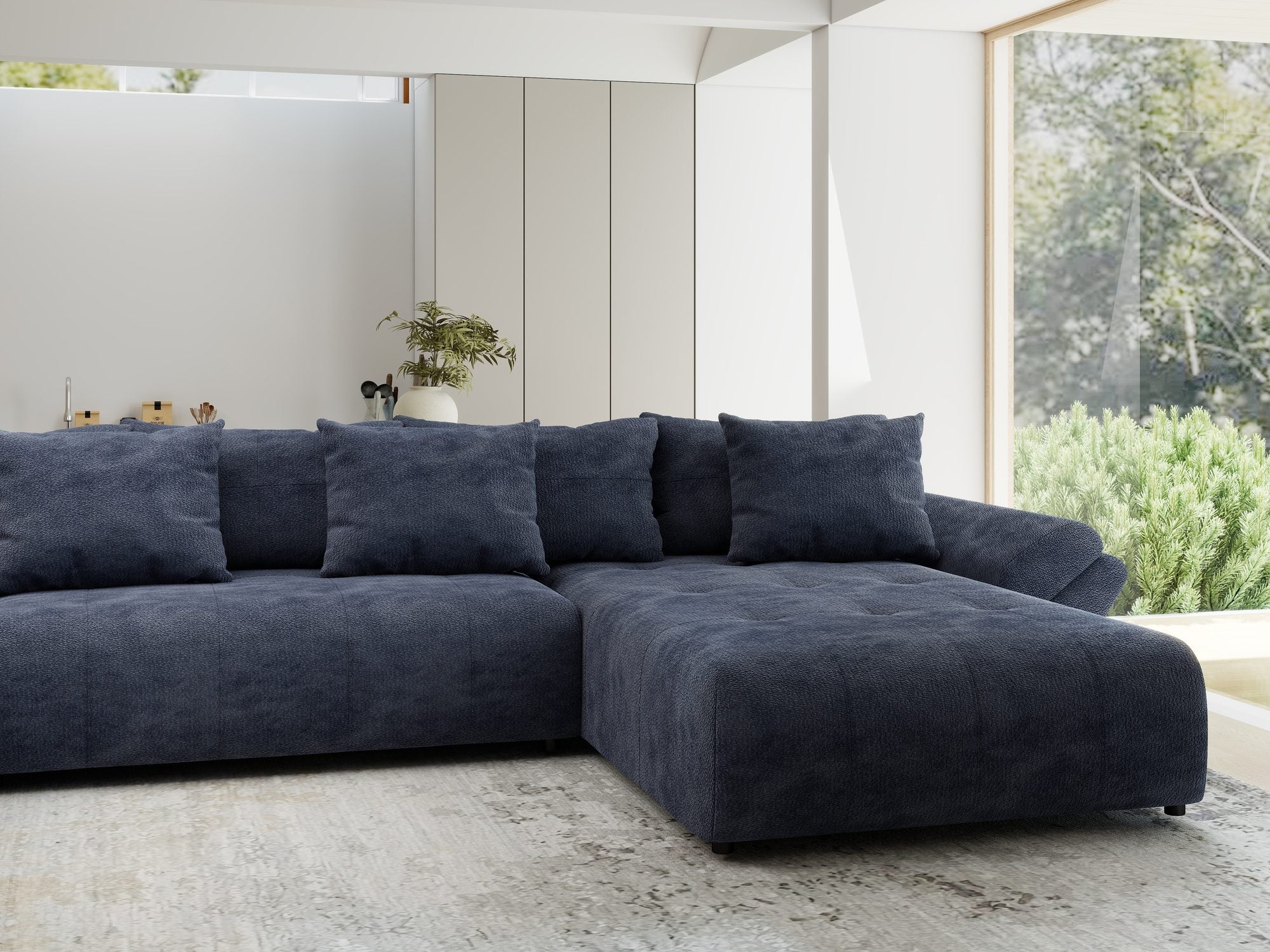 Colțar extensibil dumonde cu ladă de depozitare si sezut confortabil din spuma high-density, Berlin U Vibe Albastru 79 380x180 cm