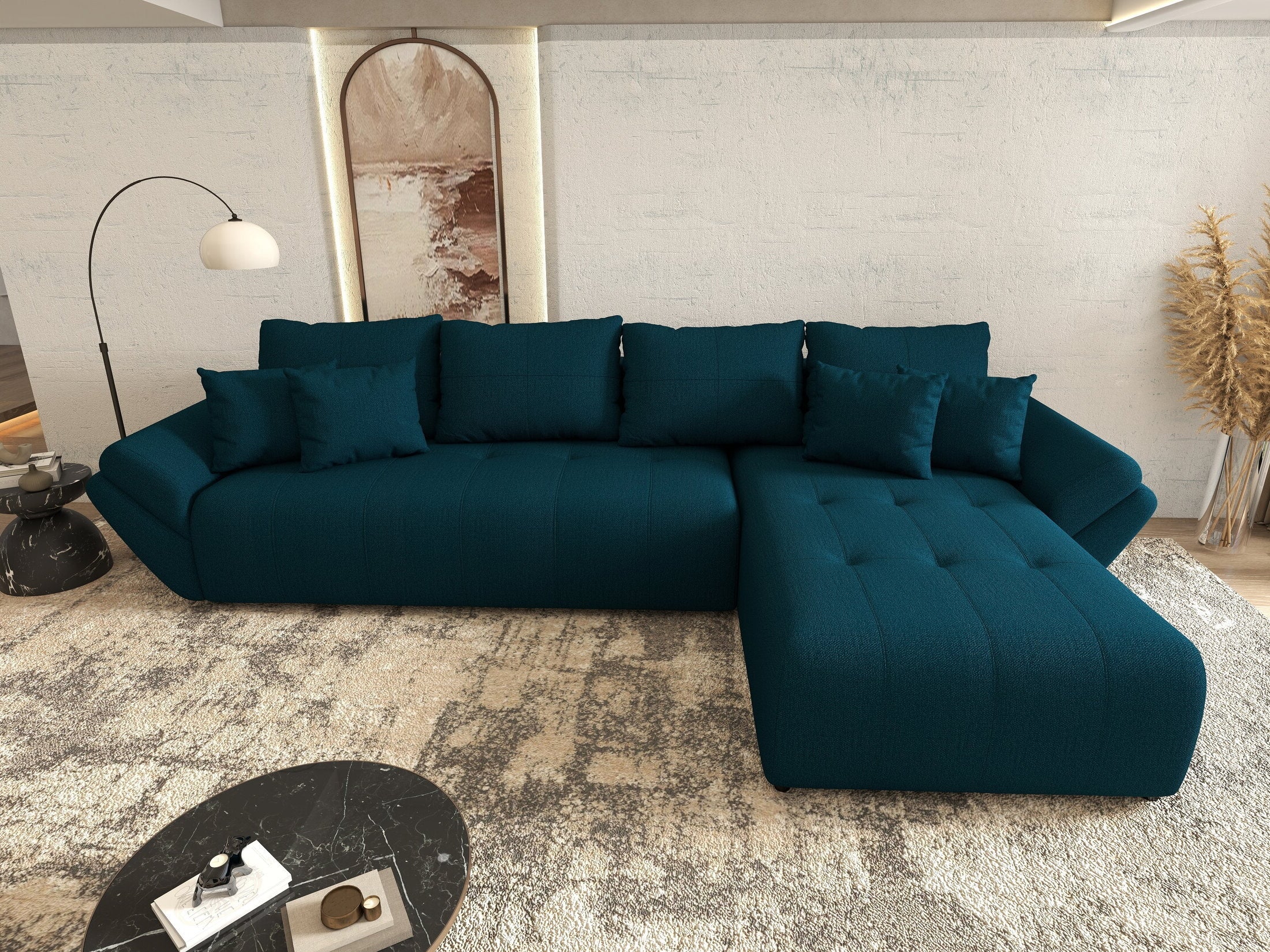 Colțar extensibil dumonde cu ladă de depozitare Berlin XL Enjoy Petrol 350x185 cm II