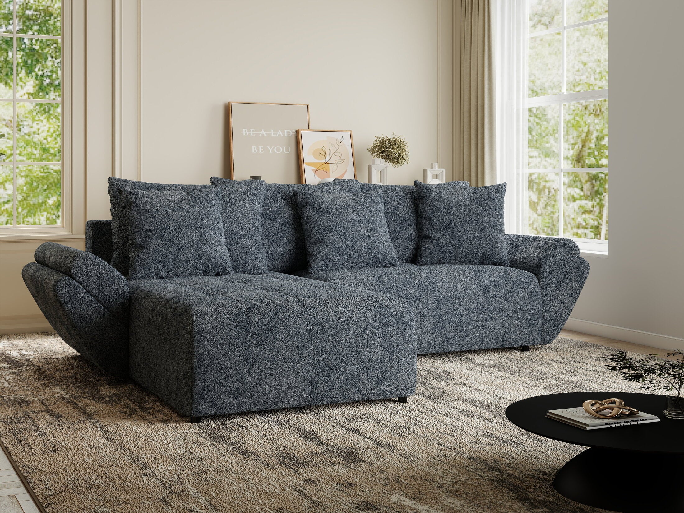 Colțar extensibil dumonde cu ladă de depozitare si sezut confortabil din spuma HR, Berlin Euphoria Gri Grafit 280x185 cm