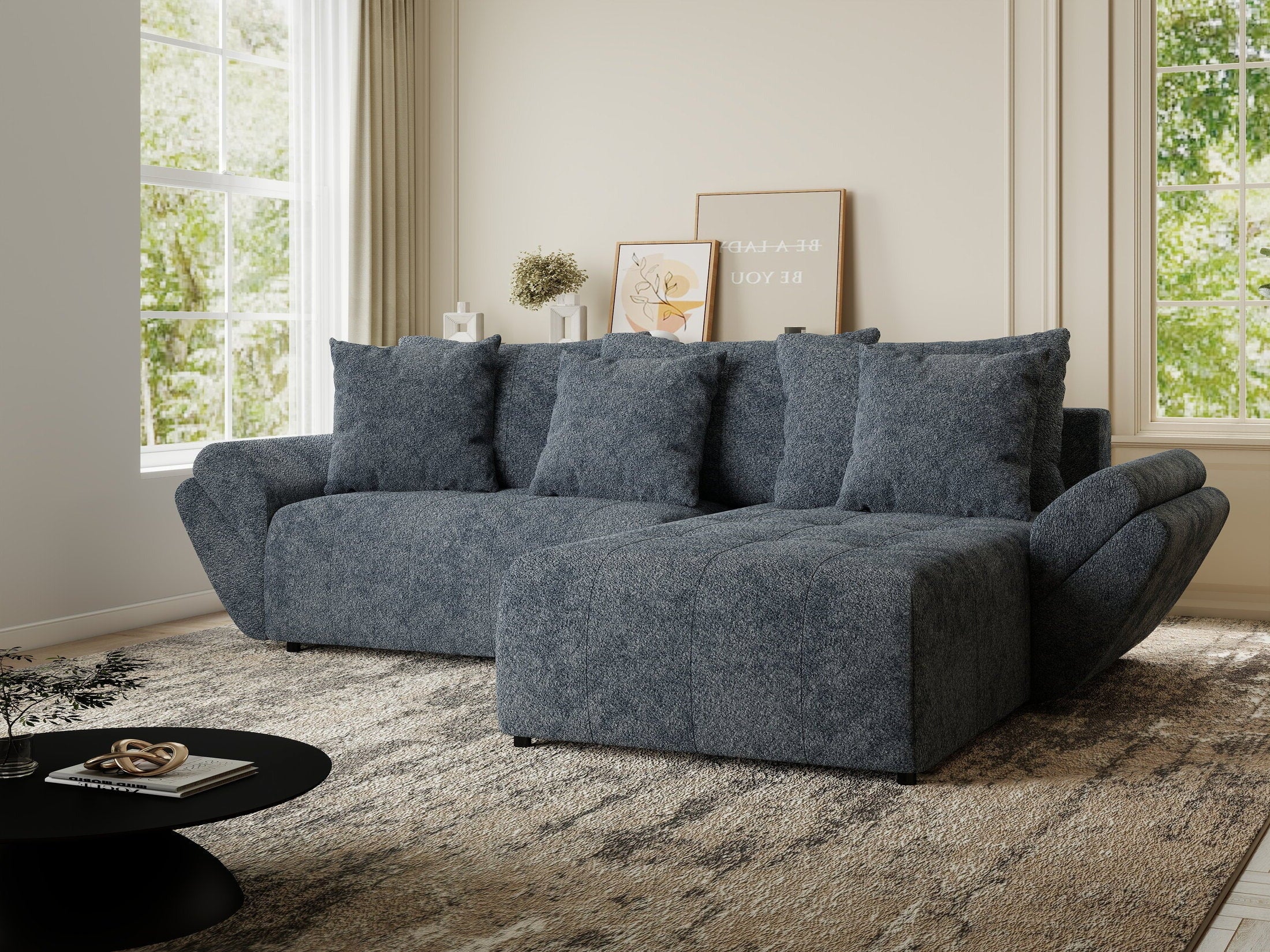 Colțar extensibil dumonde cu ladă de depozitare si sezut confortabil din spuma HR, Berlin Euphoria Gri Grafit 280x185 cm II