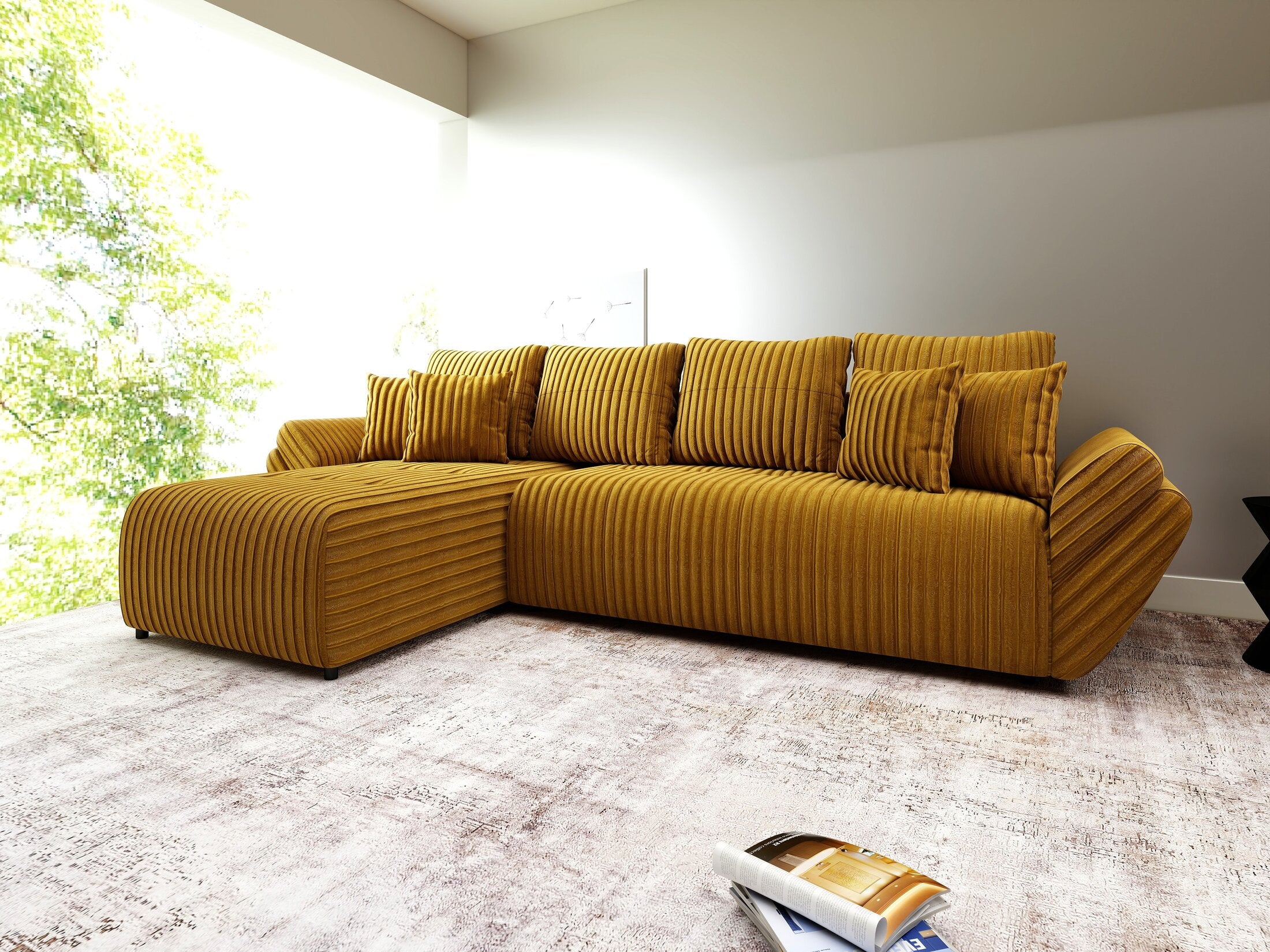 Colțar extensibil dumonde cu ladă de depozitare Berlin XL Ambience Mustar 350x185 cm