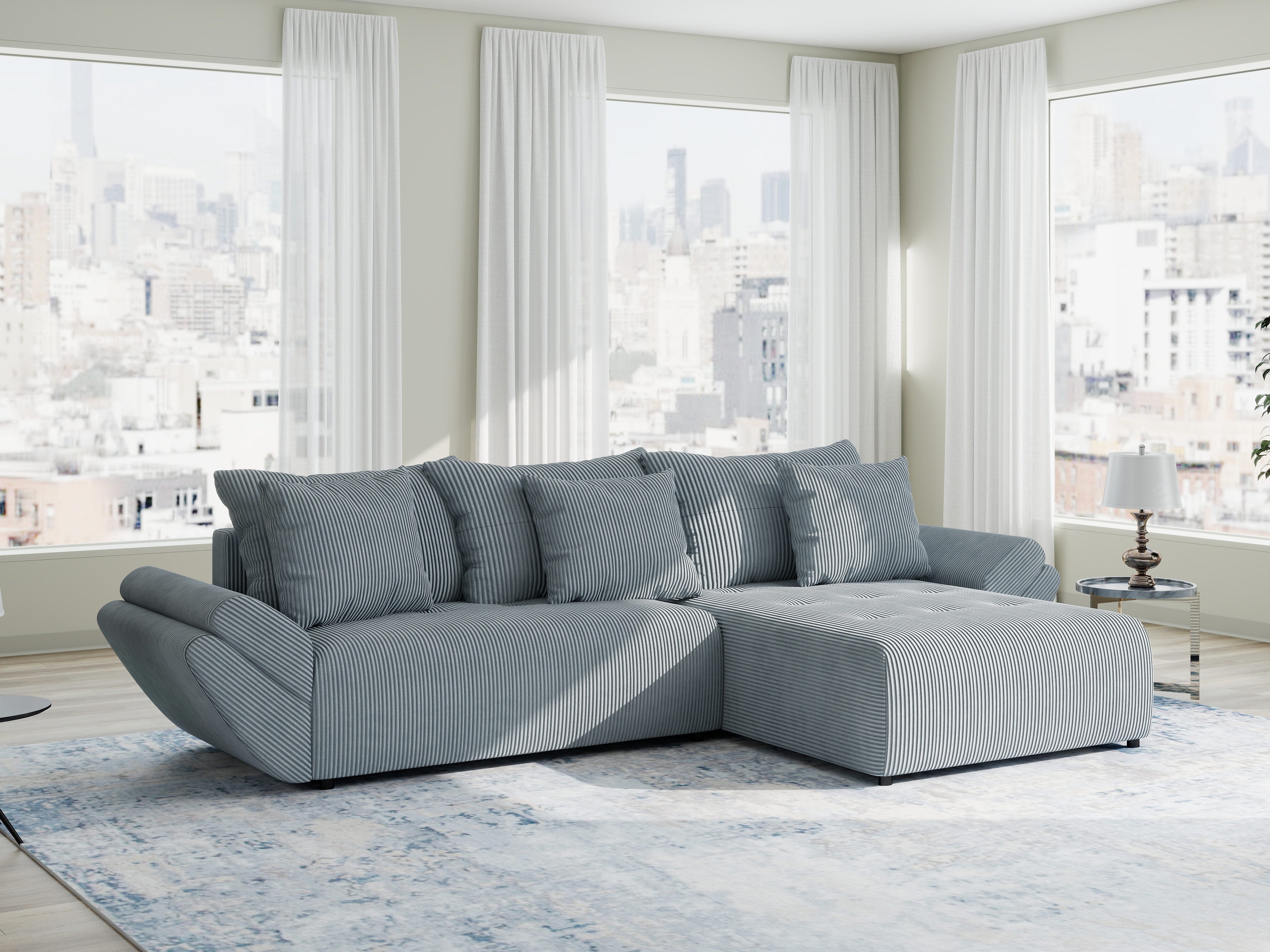 Colțar extensibil dumonde cu ladă de depozitare si sezut confortabil din spuma HR, Berlin Zoom Gri Mint 280x185 cm II