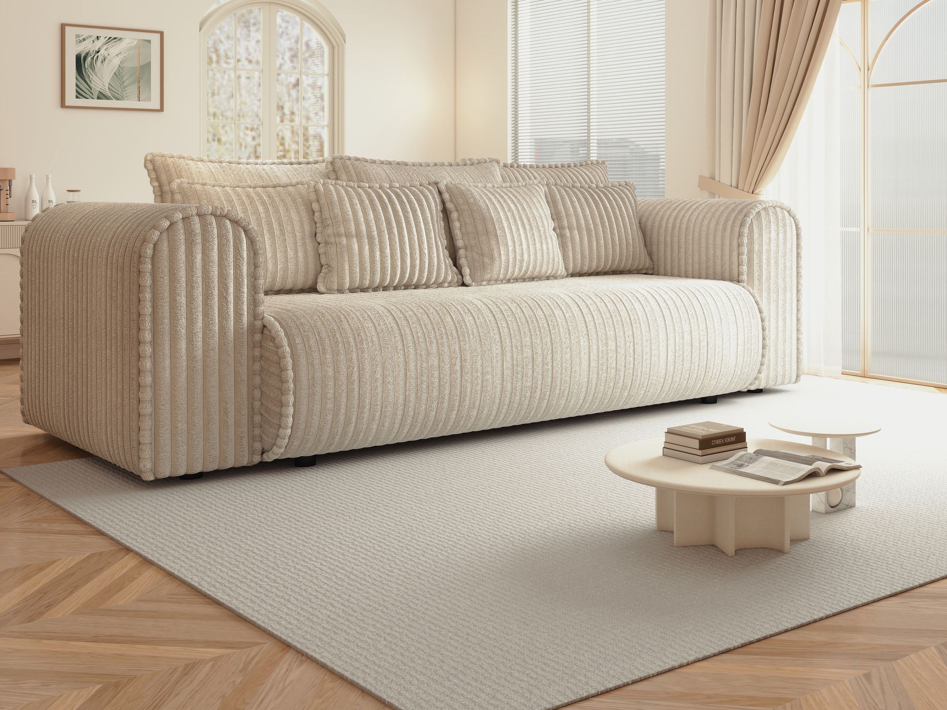 Canapea extensibilă dumonde cu ladă de depozitare si sezut confortabil din spuma high-density, Monaco Mica Tilia Crem 240x100 cm