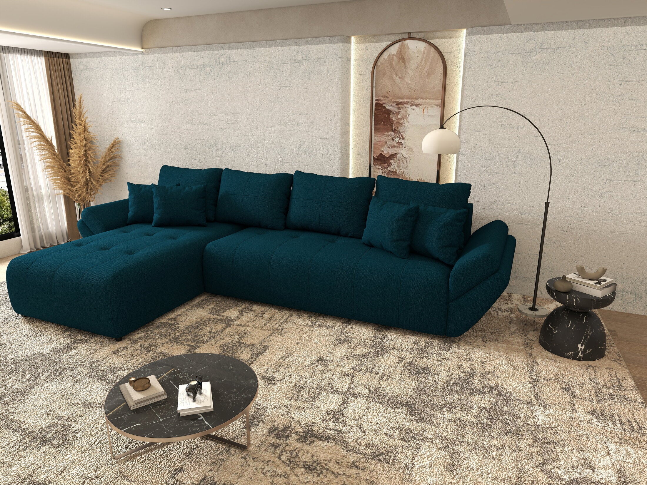 Colțar extensibil dumonde cu ladă de depozitare Berlin XL Enjoy Petrol 350x185 cm
