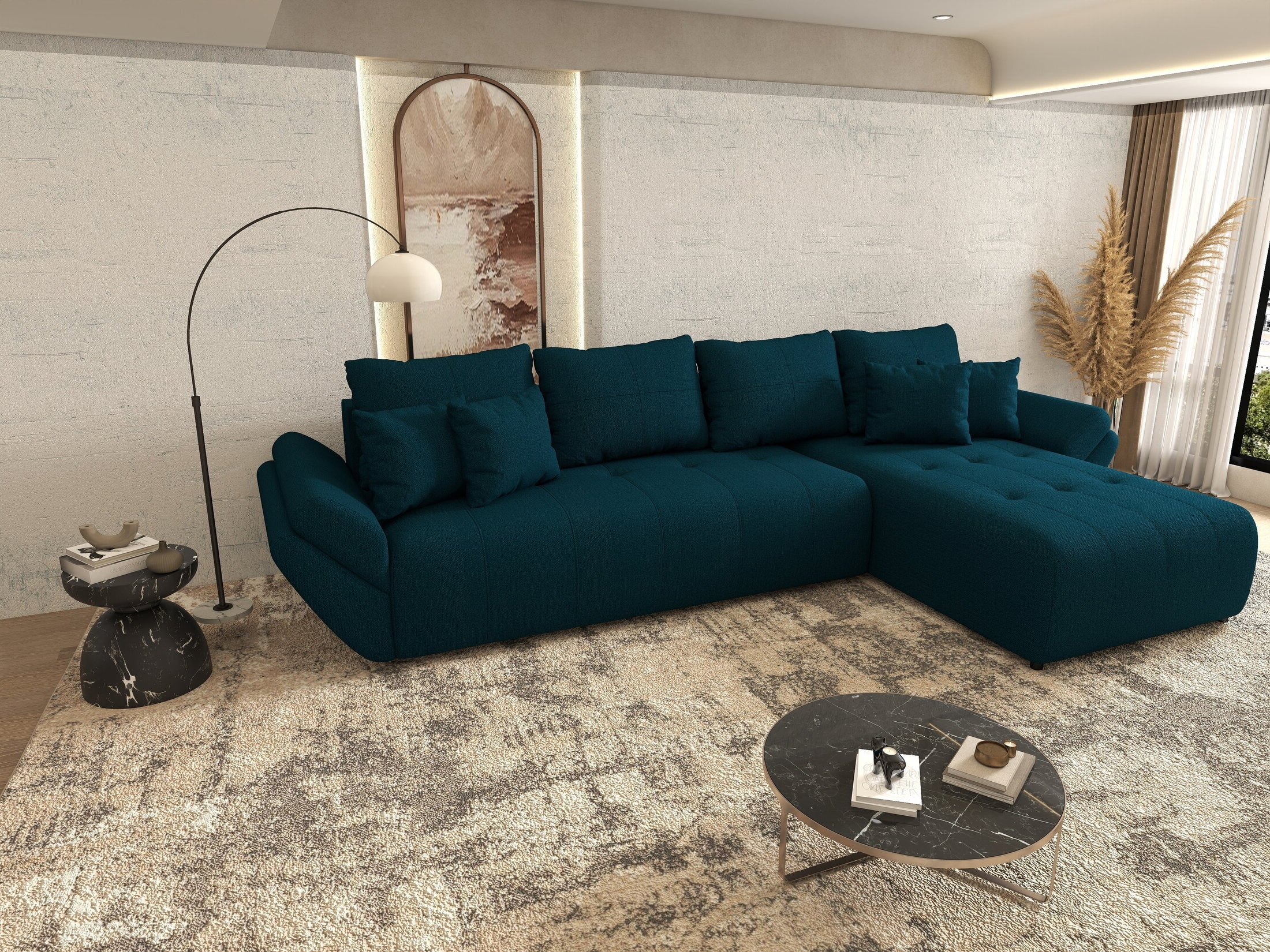 Colțar extensibil dumonde cu ladă de depozitare Berlin XL Enjoy Petrol 350x185 cm II