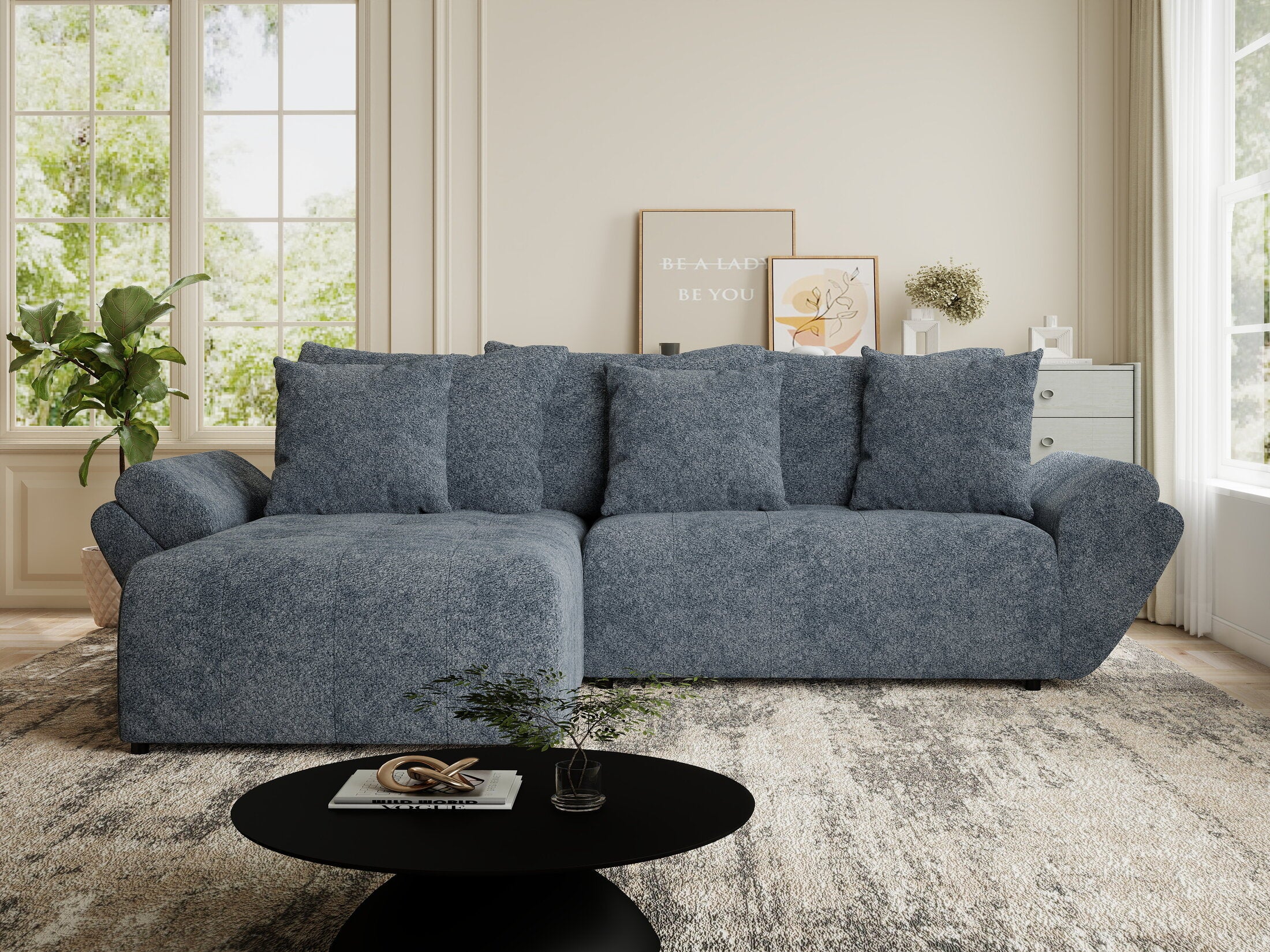 Colțar extensibil dumonde cu ladă de depozitare si sezut confortabil din spuma HR, Berlin Euphoria Gri Grafit 280x185 cm