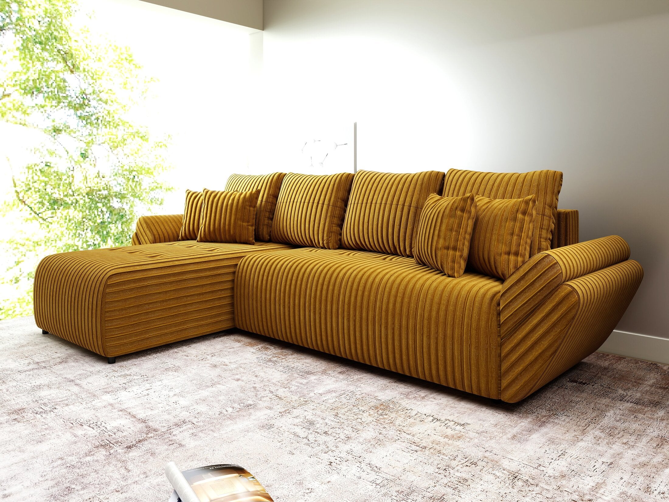 Colțar extensibil dumonde cu ladă de depozitare Berlin XL Ambience Mustar 350x185 cm