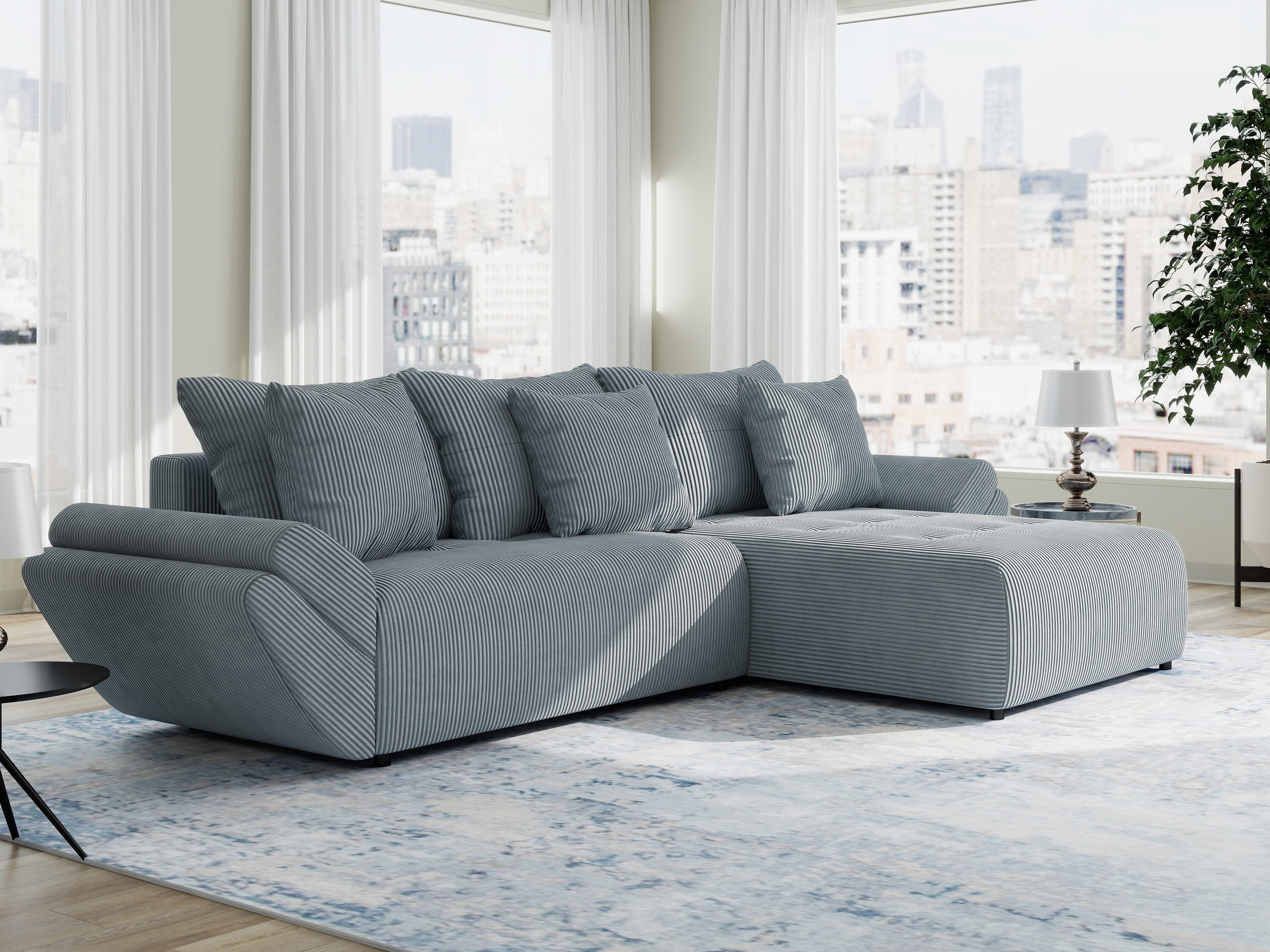 Colțar extensibil dumonde cu ladă de depozitare si sezut confortabil din spuma HR, Berlin Zoom Gri Mint 280x185 cm II