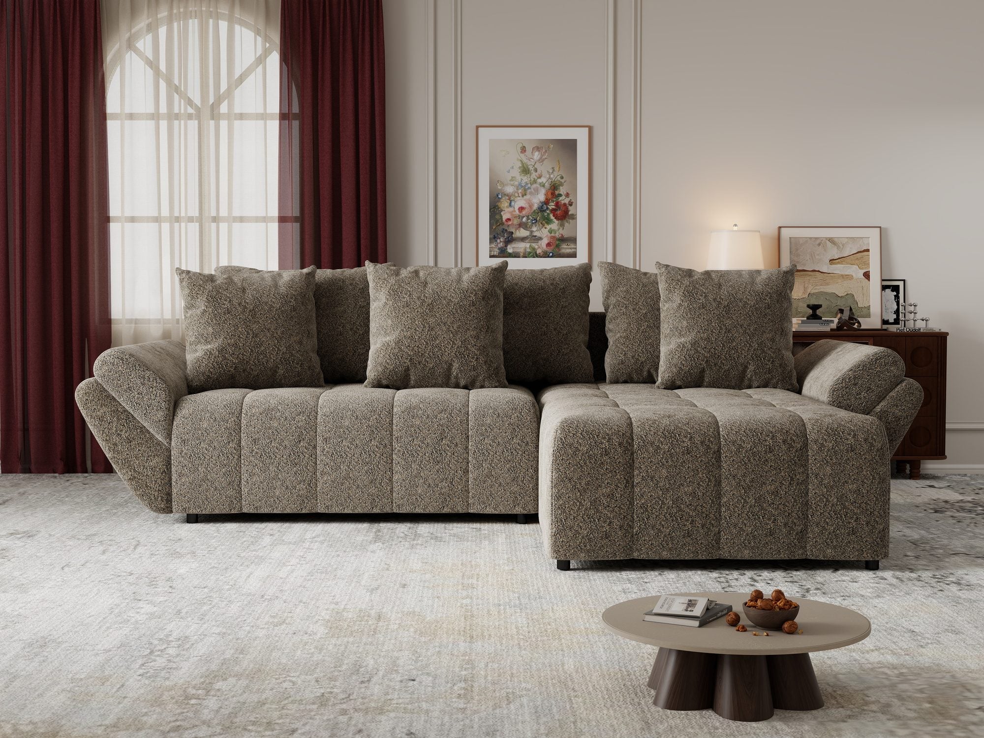 Colțar extensibil dumonde cu ladă de depozitare si sezut confortabil din spuma high-density, Berlin Arena Bej 4 II 280x185 cm