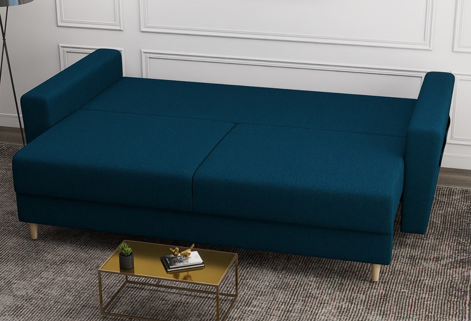 Canapea extensibilă dumonde cu ladă de depozitare si sezut confortabil din spuma HR, Summer Enjoy Verde Petrol 225x100 cm