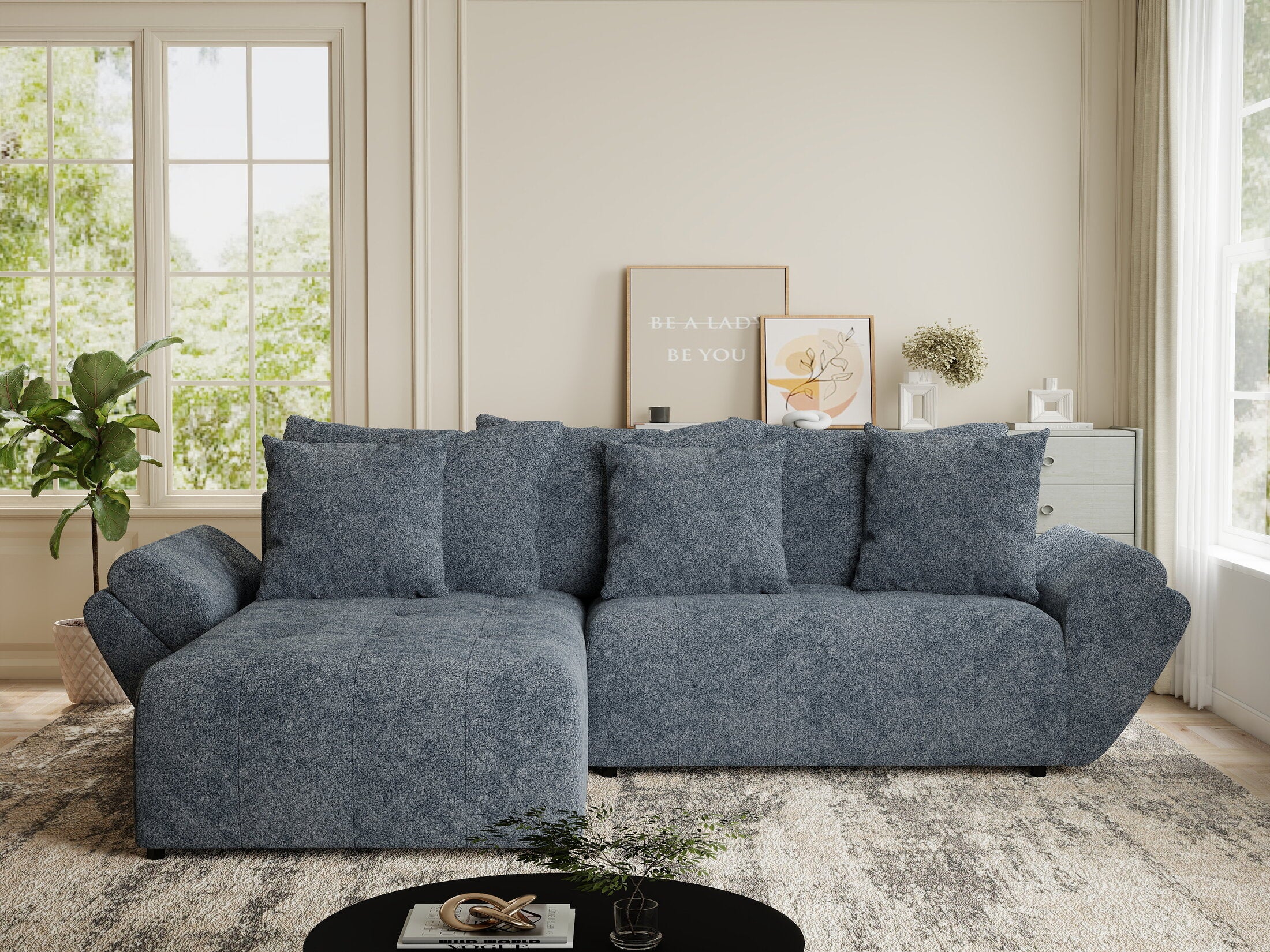 Colțar extensibil dumonde cu ladă de depozitare si sezut confortabil din spuma HR, Berlin Euphoria Gri Grafit 280x185 cm