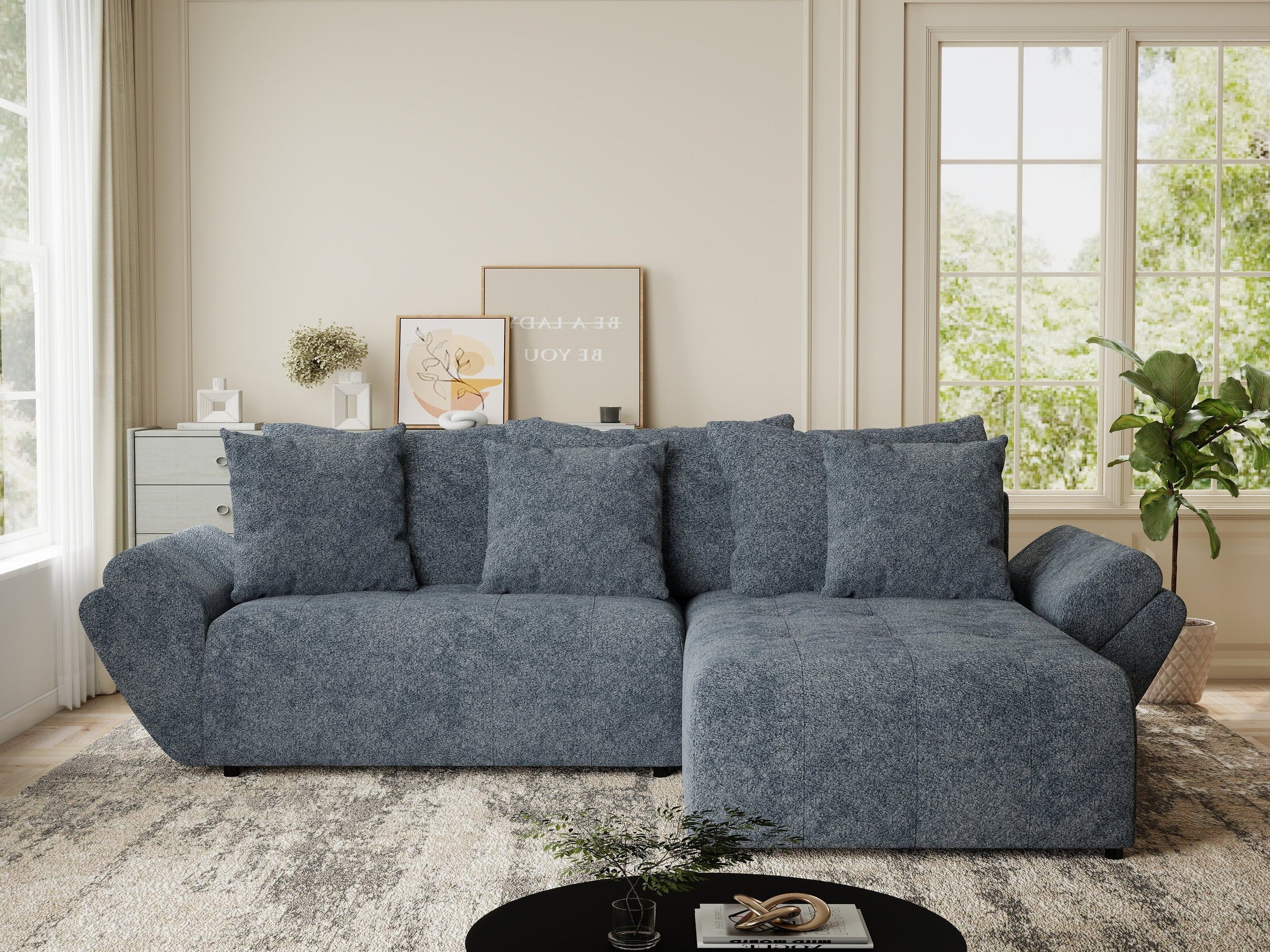 Colțar extensibil dumonde cu ladă de depozitare si sezut confortabil din spuma HR, Berlin Euphoria Gri Grafit 280x185 cm II