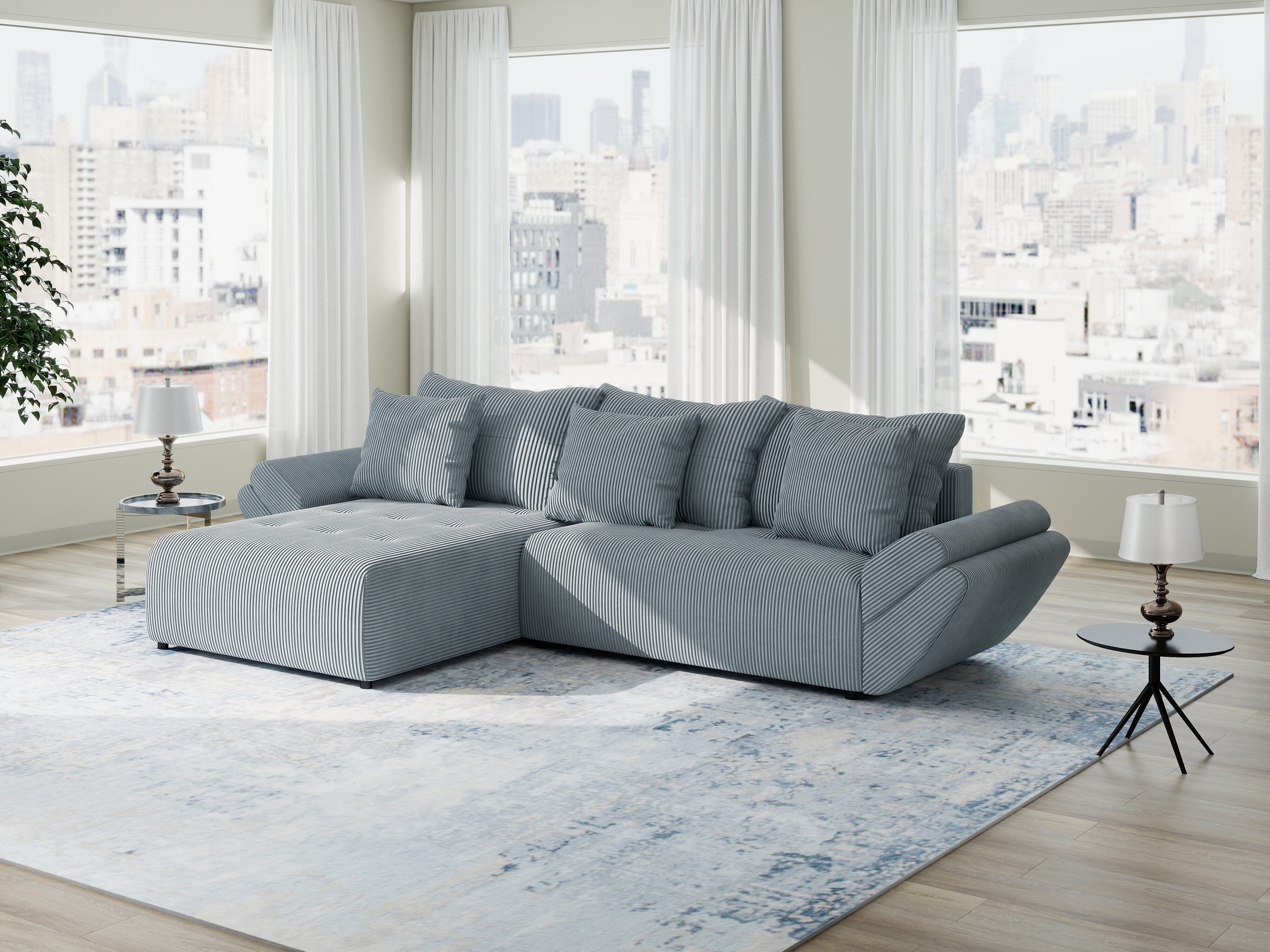 Colțar extensibil dumonde cu ladă de depozitare si sezut confortabil din spuma HR, Berlin Zoom Gri Mint 280x185 cm