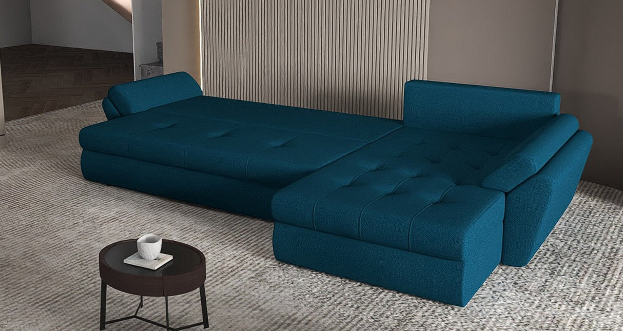 Colțar extensibil dumonde cu ladă de depozitare si sezut confortabil din spuma HR, Loana XL Enjoy Verde Petrol 335x185 cm Fabrica