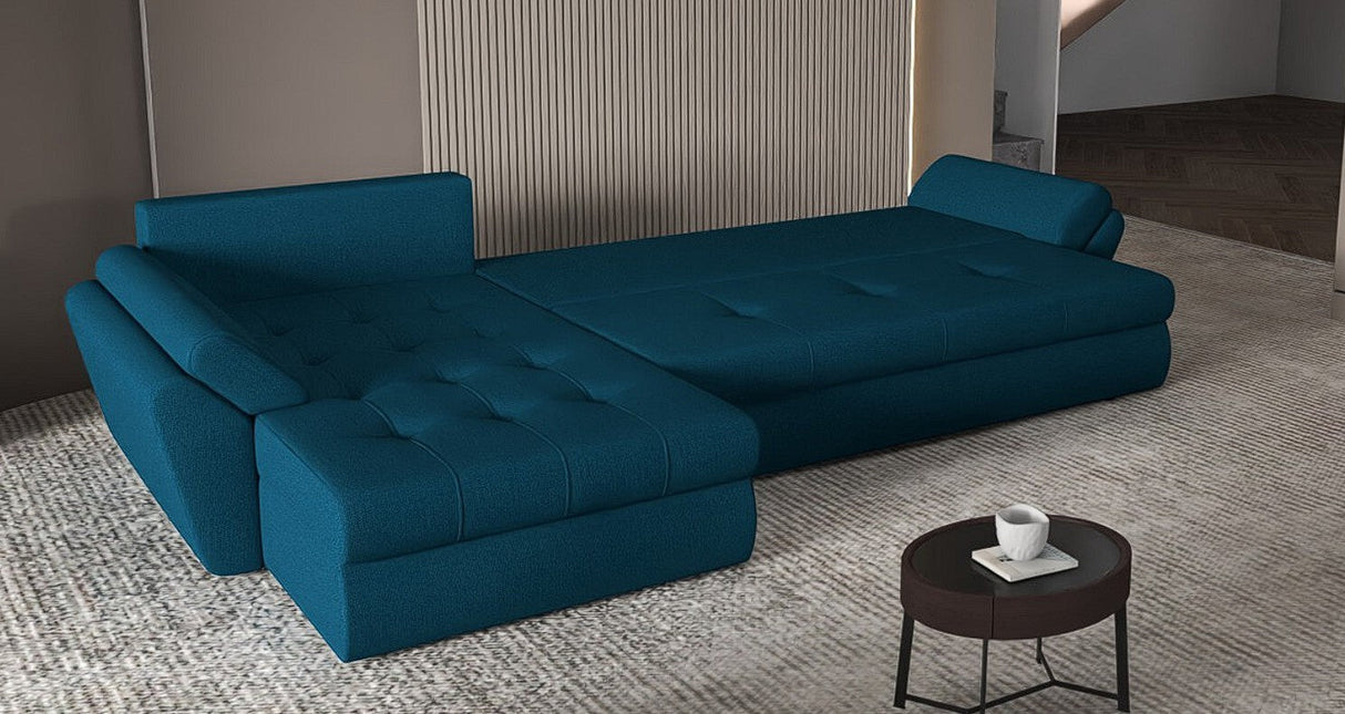 Colțar extensibil dumonde cu ladă de depozitare si sezut confortabil din spuma HR, Loana XL Enjoy Verde Petrol II 335x185 cm Fabrica