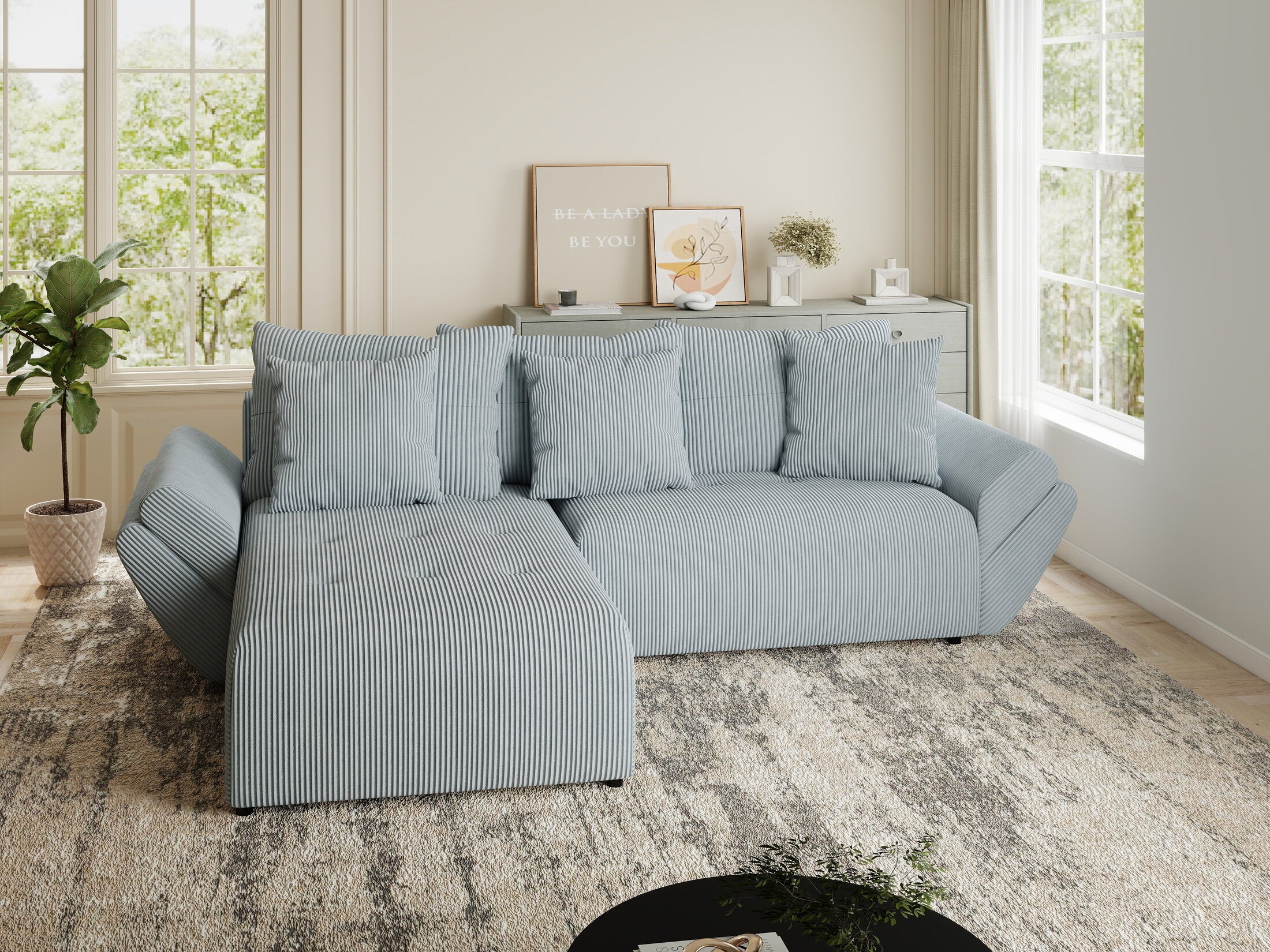 Colțar extensibil dumonde cu ladă de depozitare si sezut confortabil din spuma HR, Berlin Zoom Gri Mint 280x185 cm