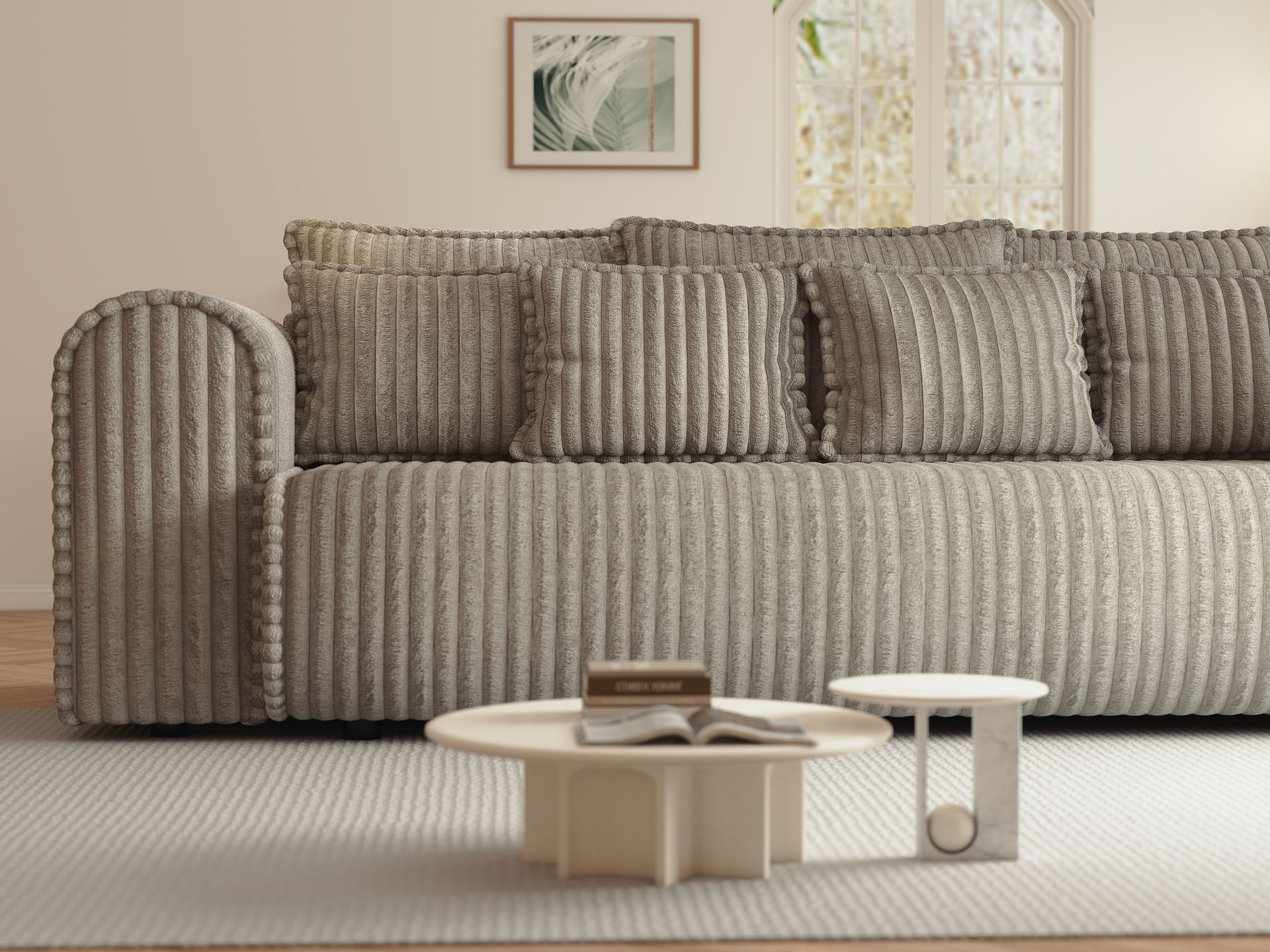 Canapea extensibilă dumonde cu ladă de depozitare si sezut confortabil din spuma high-density, Monaco Mica Tilia Capucino 240x100 cm