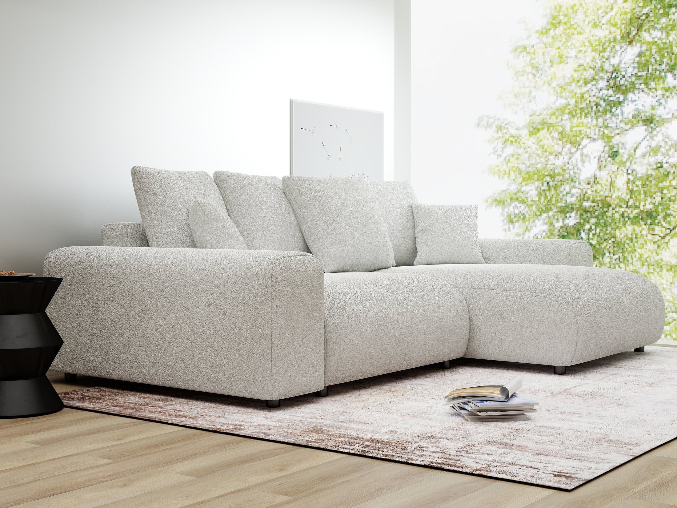 Colțar extensibil dumonde cu ladă de depozitare și șezut confortabil din spumă HR, Luma Euphoria Alb 255x168 cm II