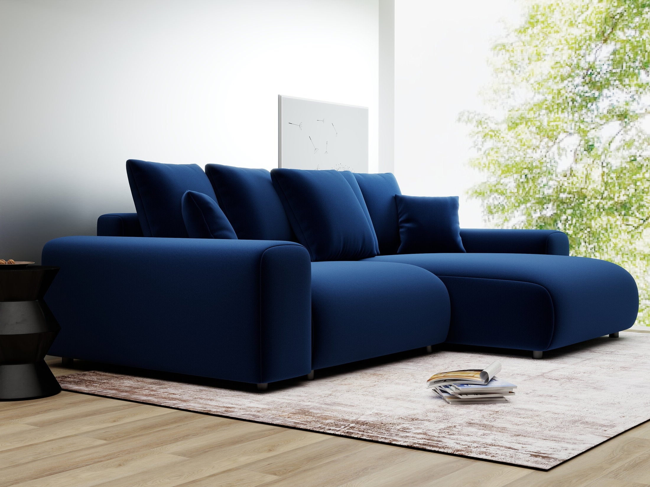 Colțar extensibil dumonde cu ladă de depozitare și șezut confortabil din spumă HR, Luma Royal Albastru Navy 255x168 cm II