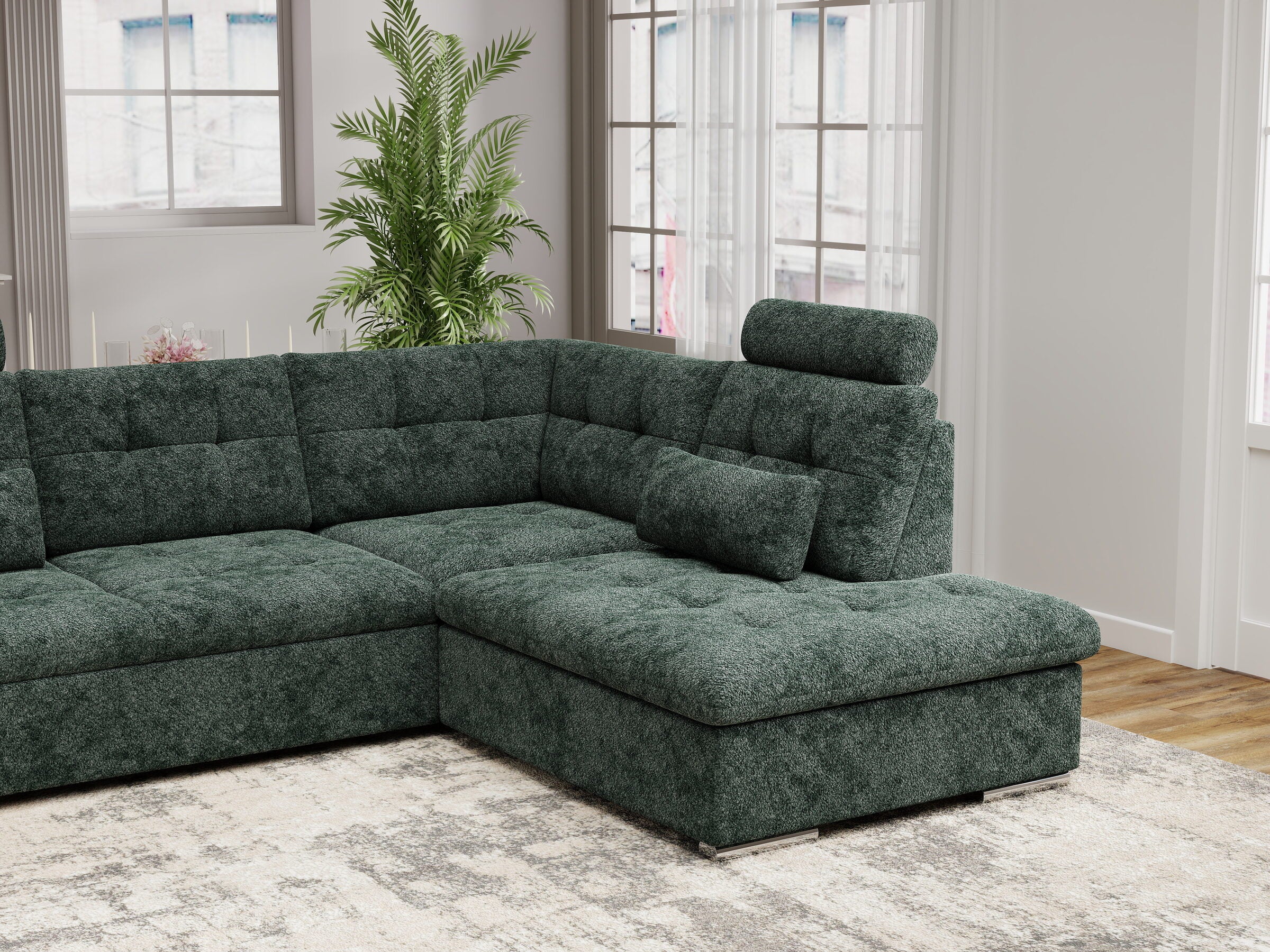 Colțar extensibil dumonde cu ladă de depozitare și șezut confortabil din spumă HR, Merkur XL Euphoria Verde 256x217 cm II