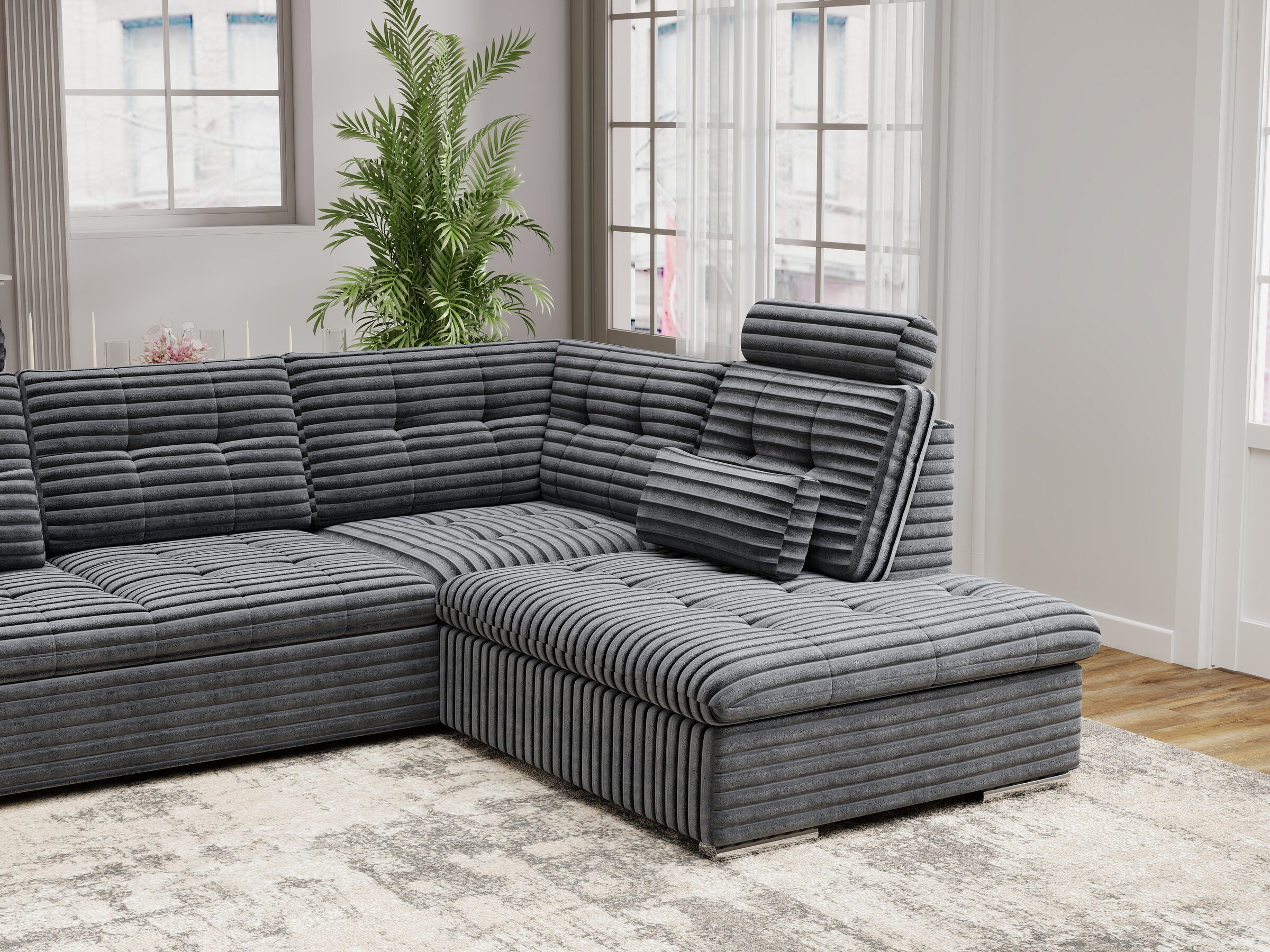 Colțar extensibil dumonde cu ladă de depozitare și șezut confortabil din spumă HR, Merkur XL Ambience Gri 256x217 cm II