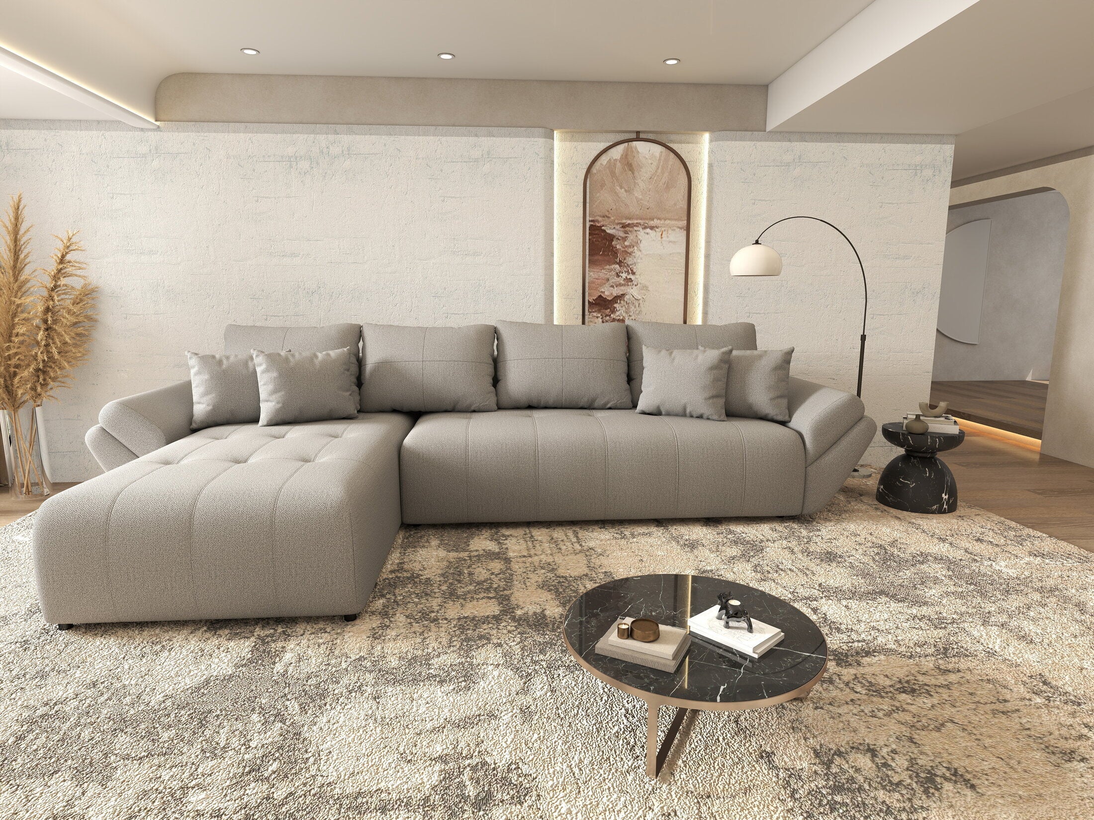 Colțar extensibil dumonde cu ladă de depozitare si sezut confortabil din spuma HR, Berlin XL Enjoy Grey 350x185 cm