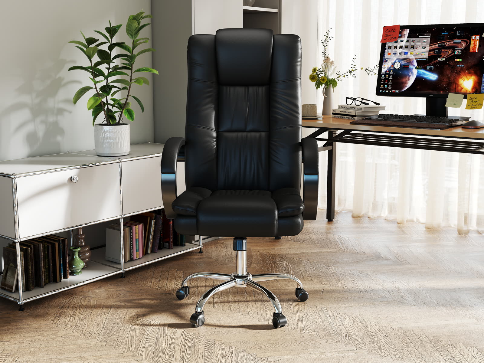 Scaun Dumonde IRONCLAD, cotiere 3D, mecanism multifuncțional, ecopiele, suport picioare, negru