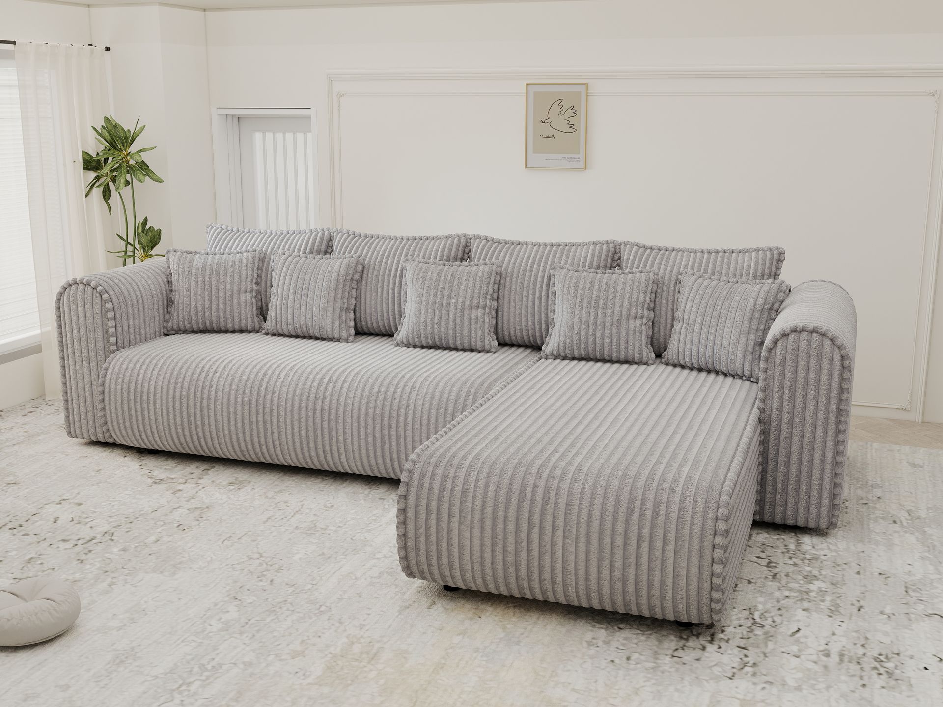 Colțar extensibil dumonde cu ladă de depozitare si sezut confortabil din spuma high-density, Monaco XL Tilia Dove II 340x185 cm