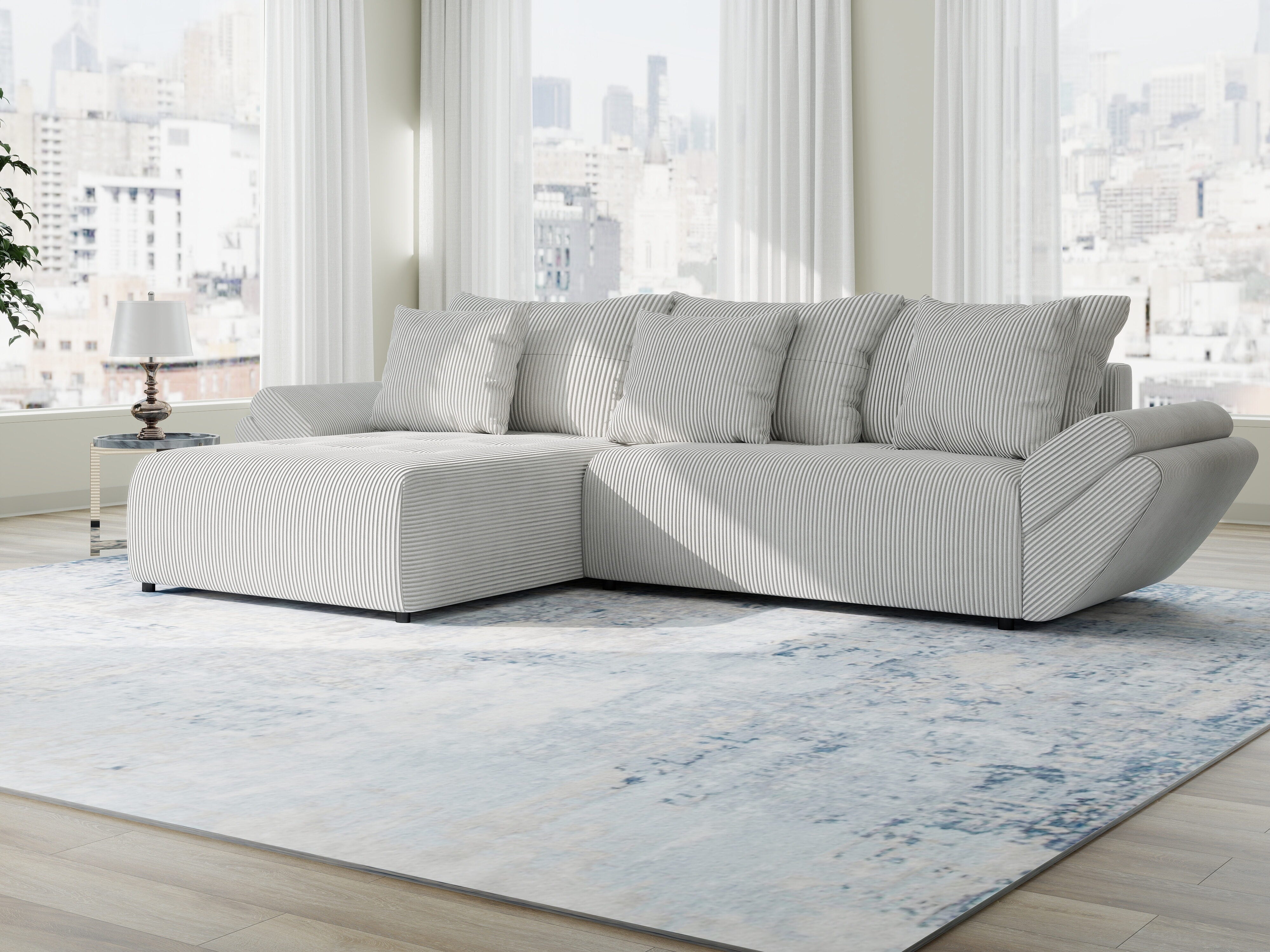 Colțar extensibil dumonde cu ladă de depozitare si sezut confortabil din spuma HR, Berlin Zoom Gri 280x185 cm II