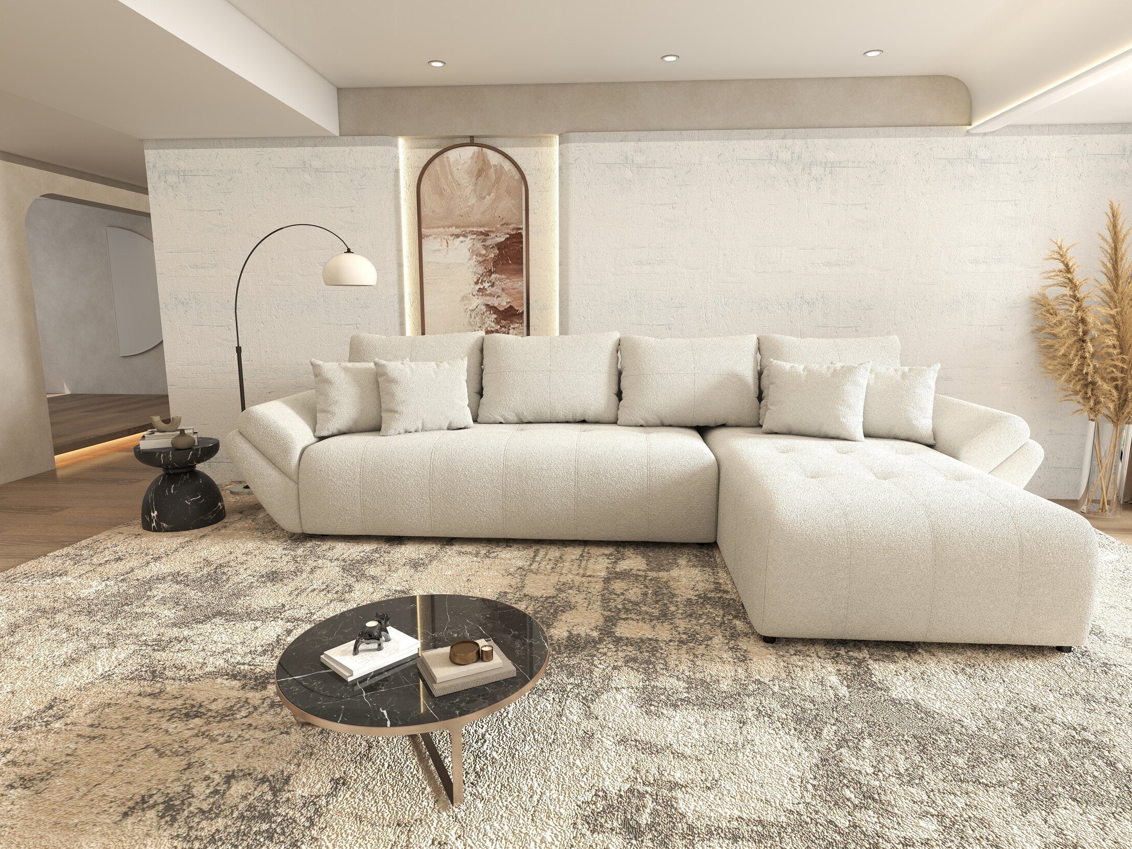 Colțar extensibil dumonde cu ladă de depozitare si sezut confortabil din spuma HR, Berlin XL Euphoria Ivory 350x185 cm II