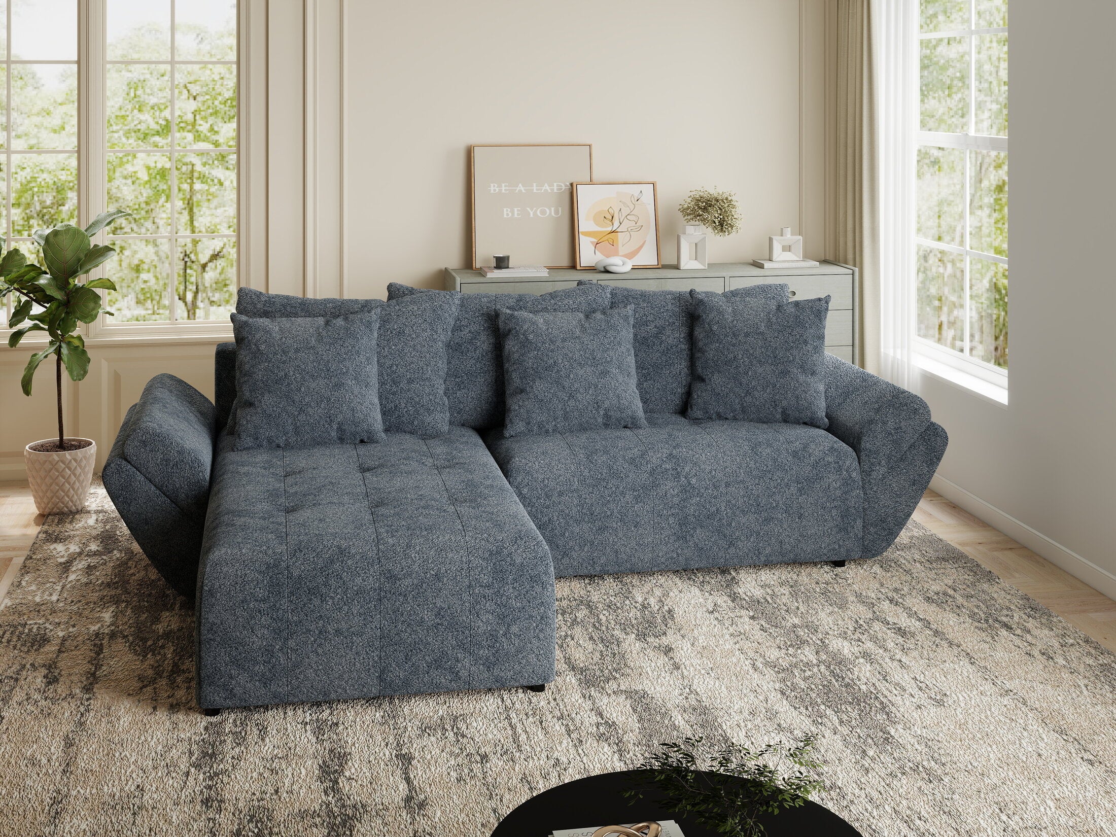 Colțar extensibil dumonde cu ladă de depozitare si sezut confortabil din spuma HR, Berlin Euphoria Gri Grafit 280x185 cm