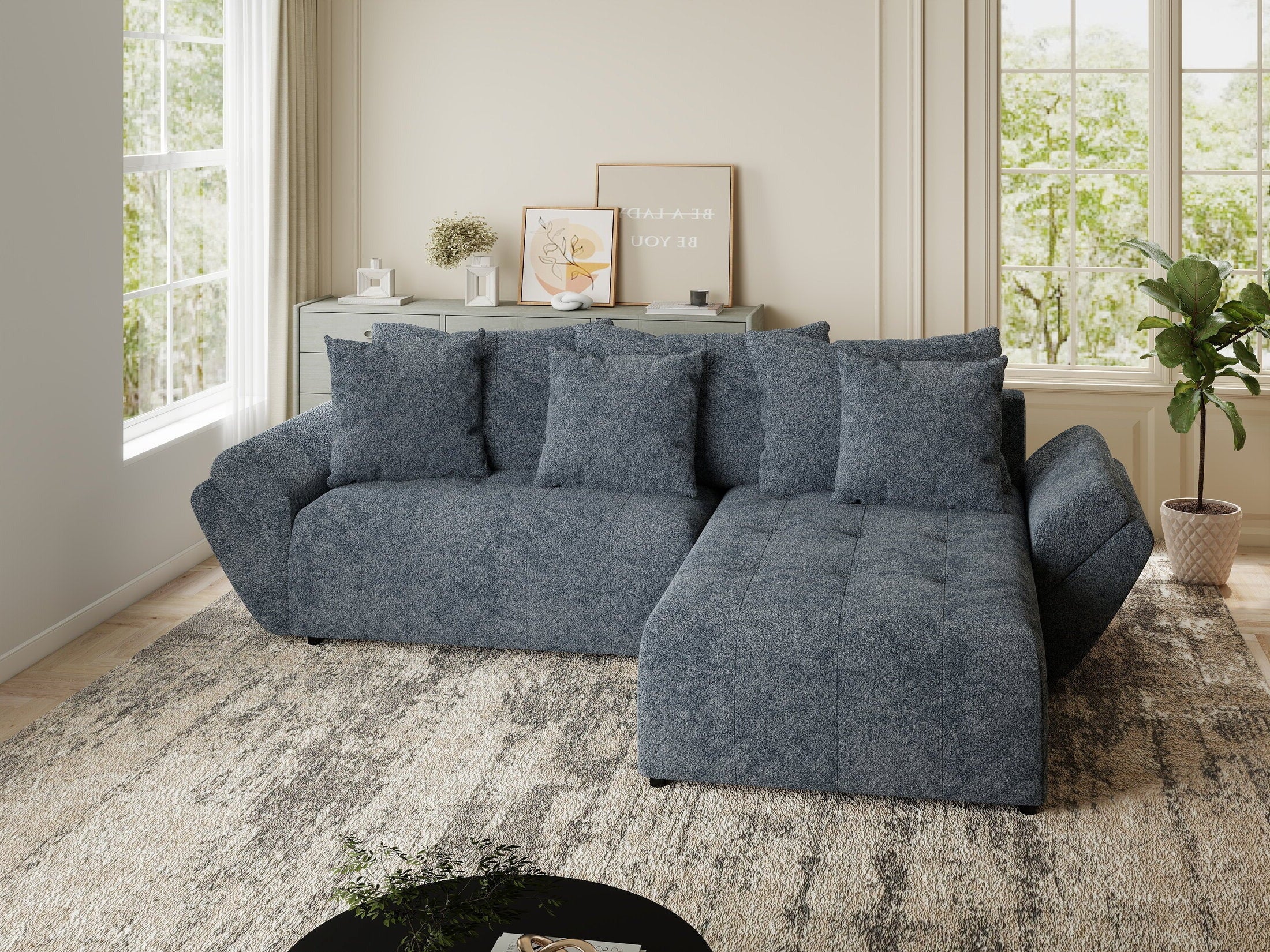 Colțar extensibil dumonde cu ladă de depozitare si sezut confortabil din spuma HR, Berlin Euphoria Gri Grafit 280x185 cm II