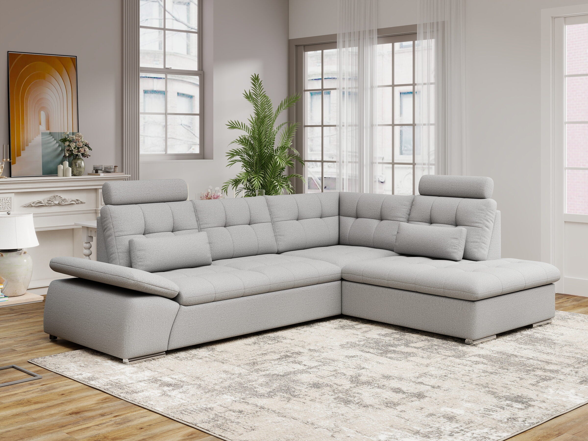 Colțar extensibil dumonde cu ladă de depozitare și șezut confortabil din spumă HR, Merkur XL Enjoy Gri 256x217 cm II