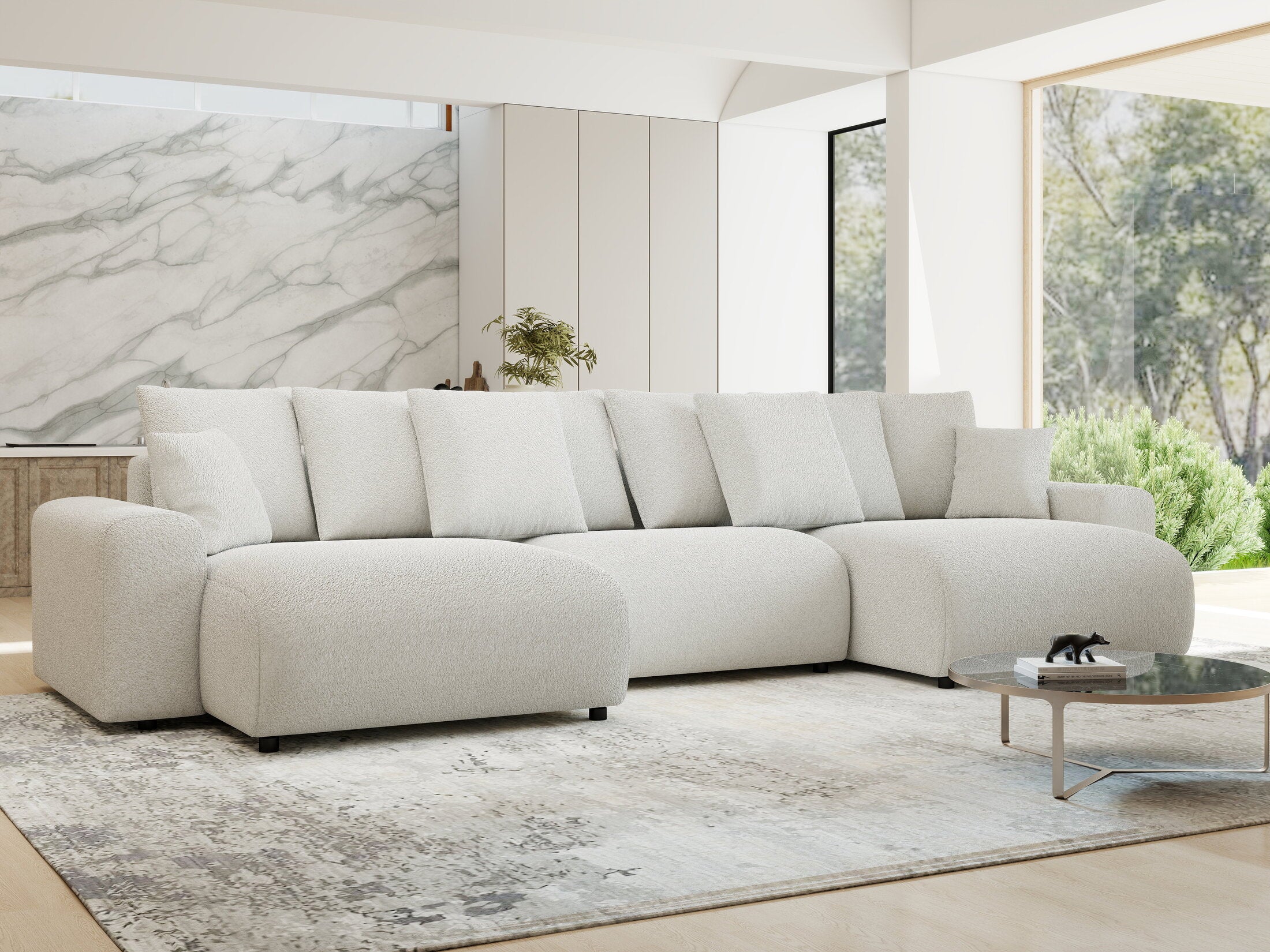 Colțar extensibil dumonde cu ladă de depozitare si sezut confortabil din spuma HR, Luma U Euphoria Alb 336x140 cm