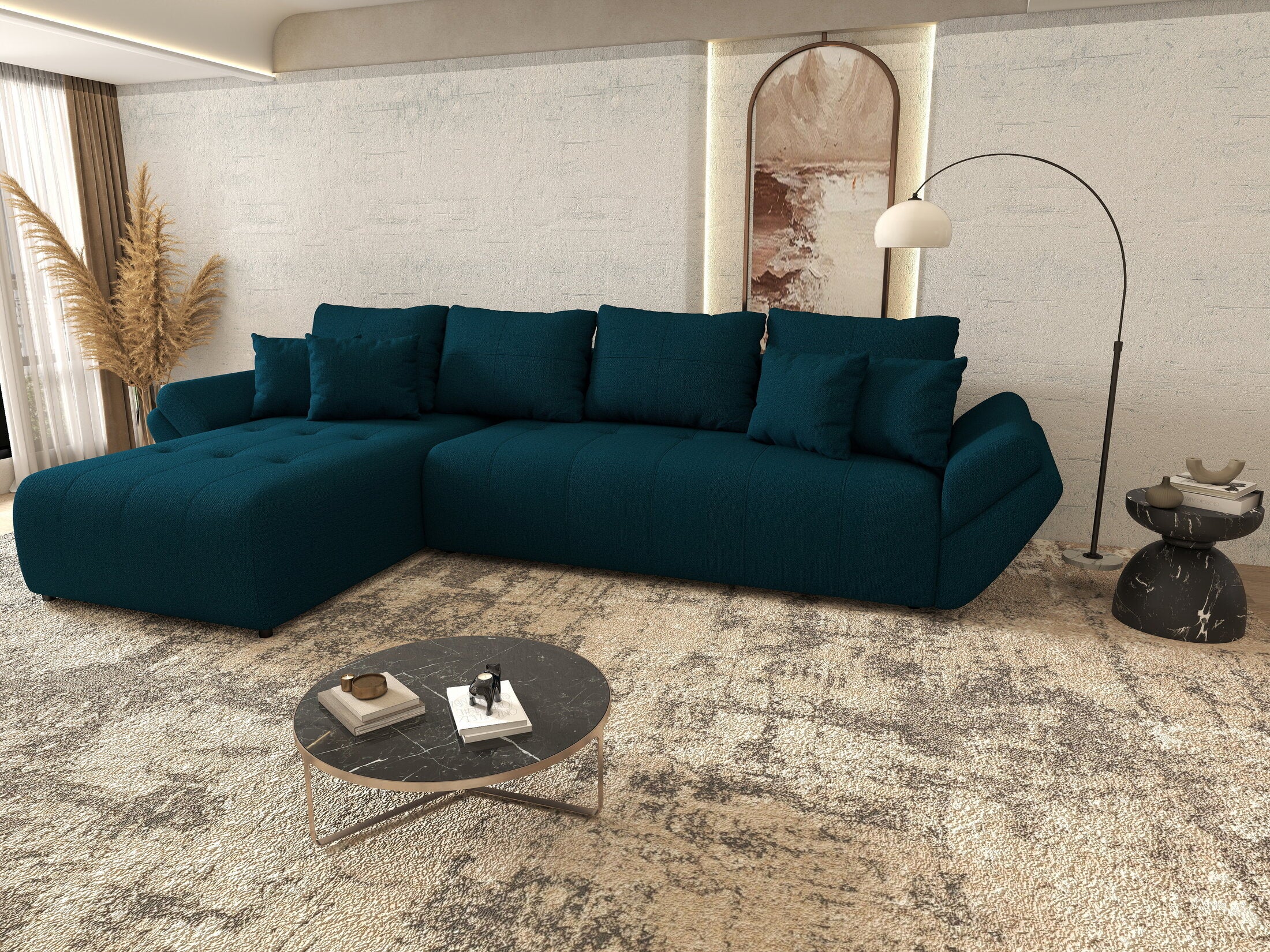 Colțar extensibil dumonde cu ladă de depozitare Berlin XL Enjoy Petrol 350x185 cm