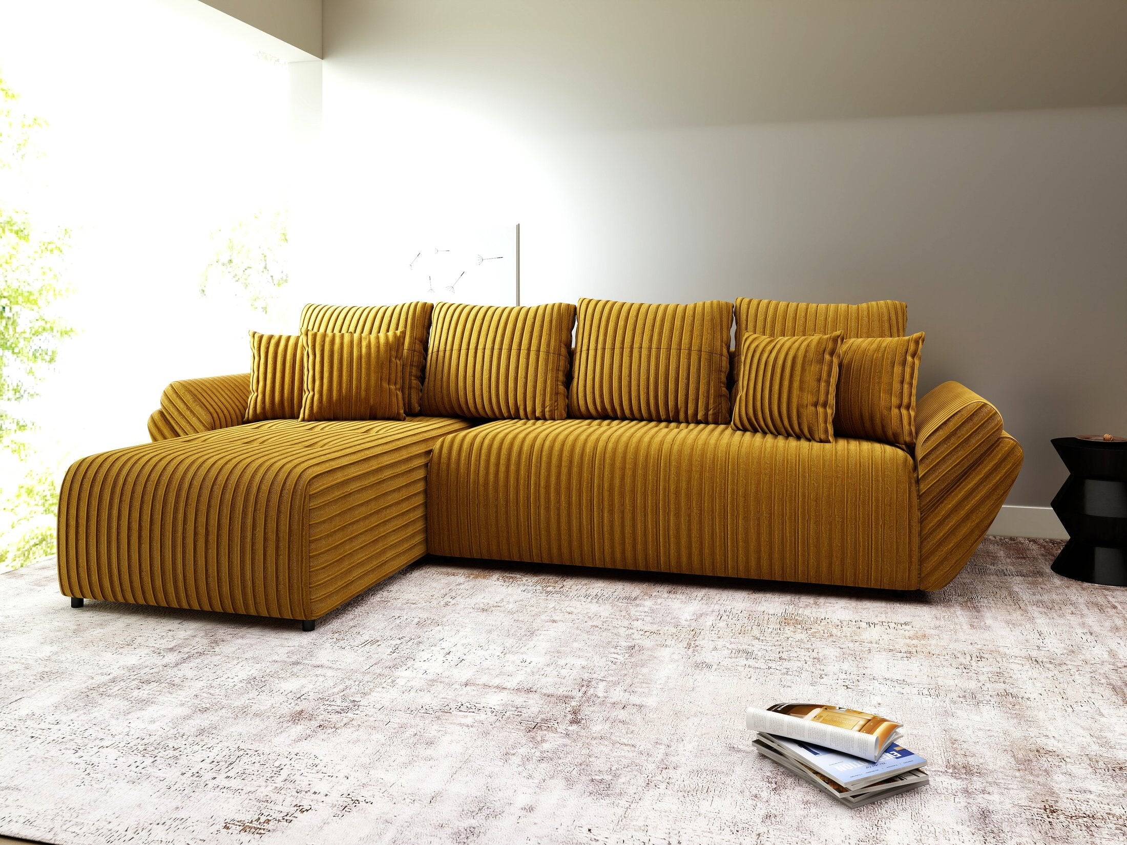 Colțar extensibil dumonde cu ladă de depozitare Berlin XL Ambience Mustar 350x185 cm