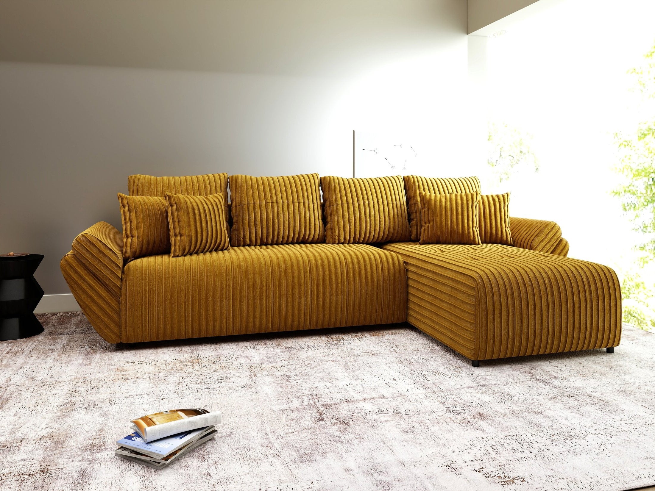 Colțar extensibil dumonde cu ladă de depozitare Berlin XL Ambience Mustar II 350x185 cm